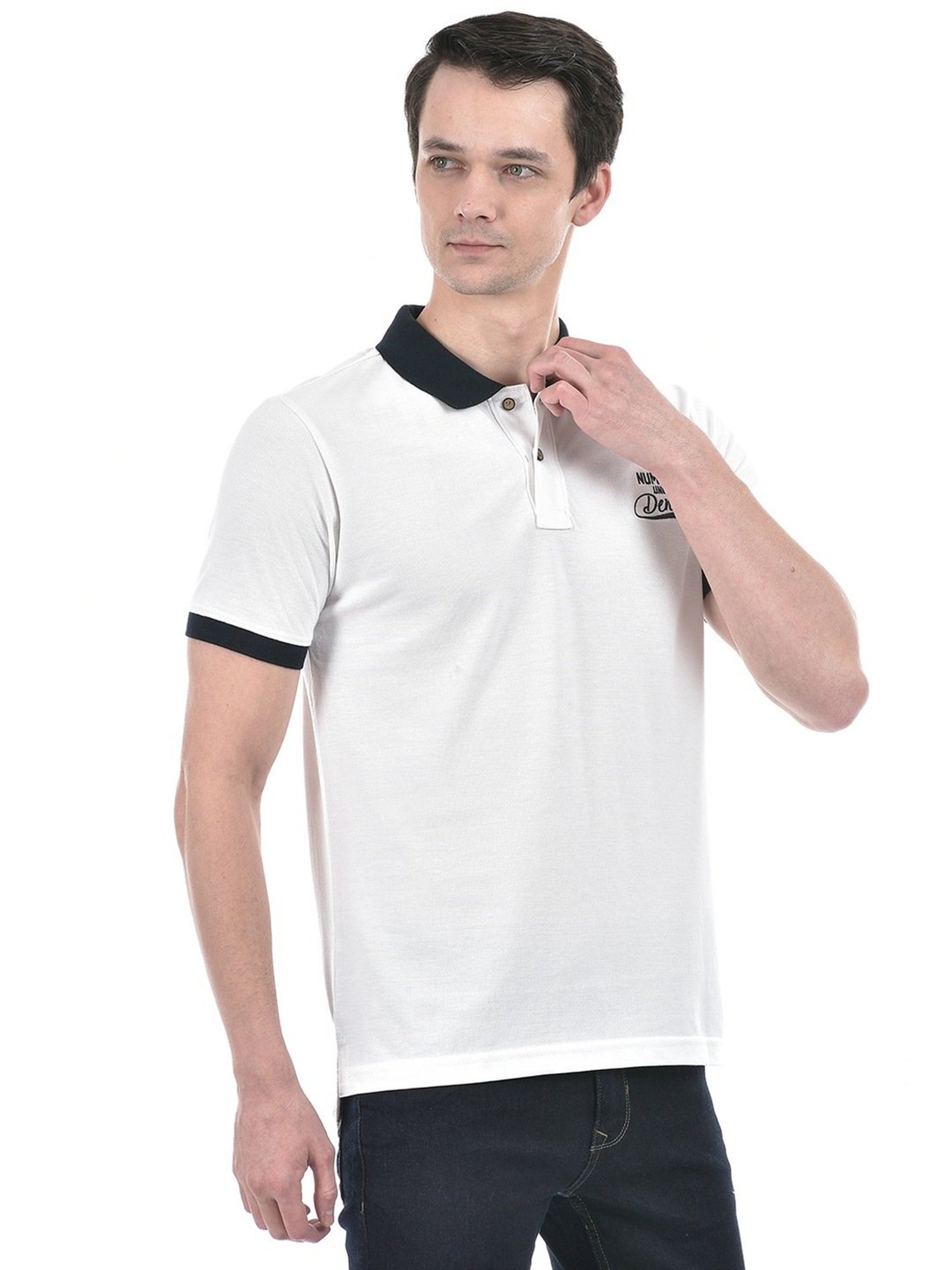 Numero Uno White Cotton Slim Fit Polo T-Shirt