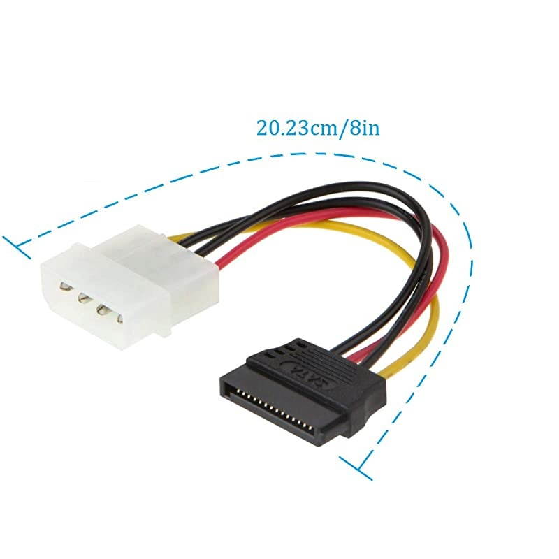 5Pack 4 Pin Molex to 15 Pin SATA Power Cable Adapter for IDE 8 Inches