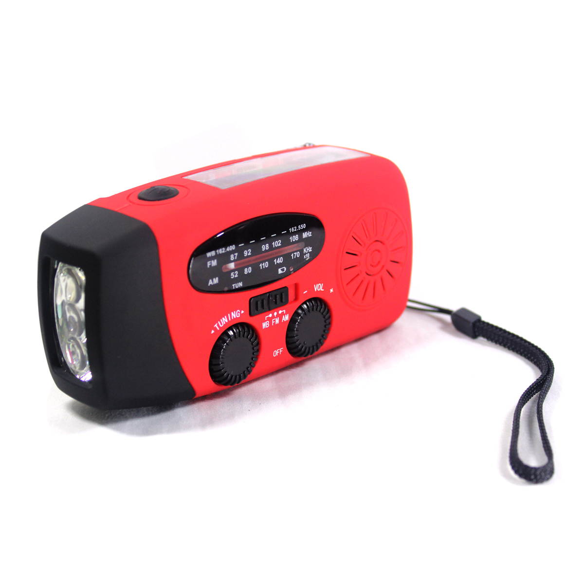 Foxnovo Portable Multi-functional Emergency Solar/Hand Crank Dynamo/USB Powered AM/FM/WB NOAA Weather Radio 3-LEDs Flashlight Cellphone Charger (Red)