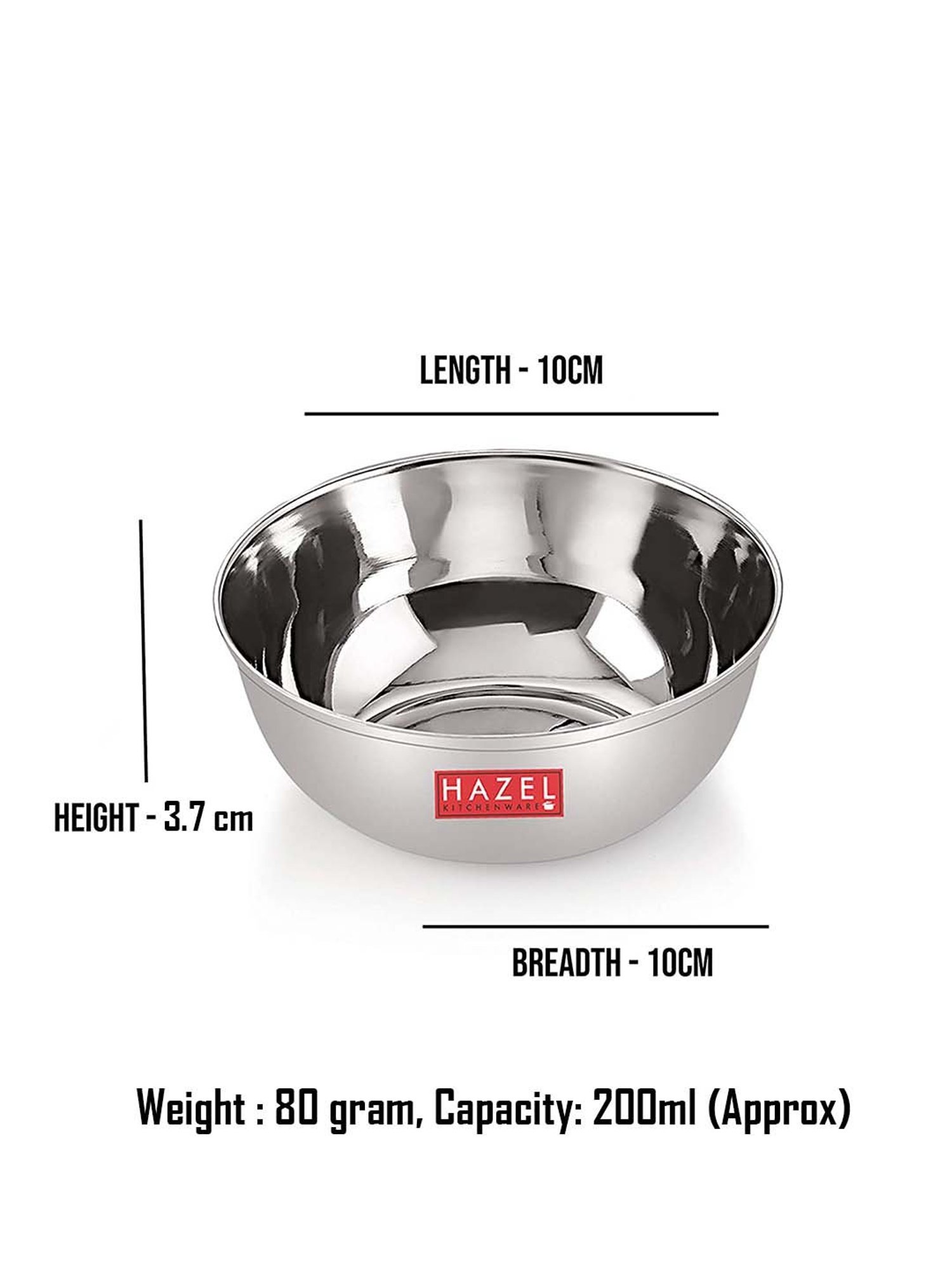 HAZEL Silver Stainless Steel 10 cm Dinner Bowl - Set of 1