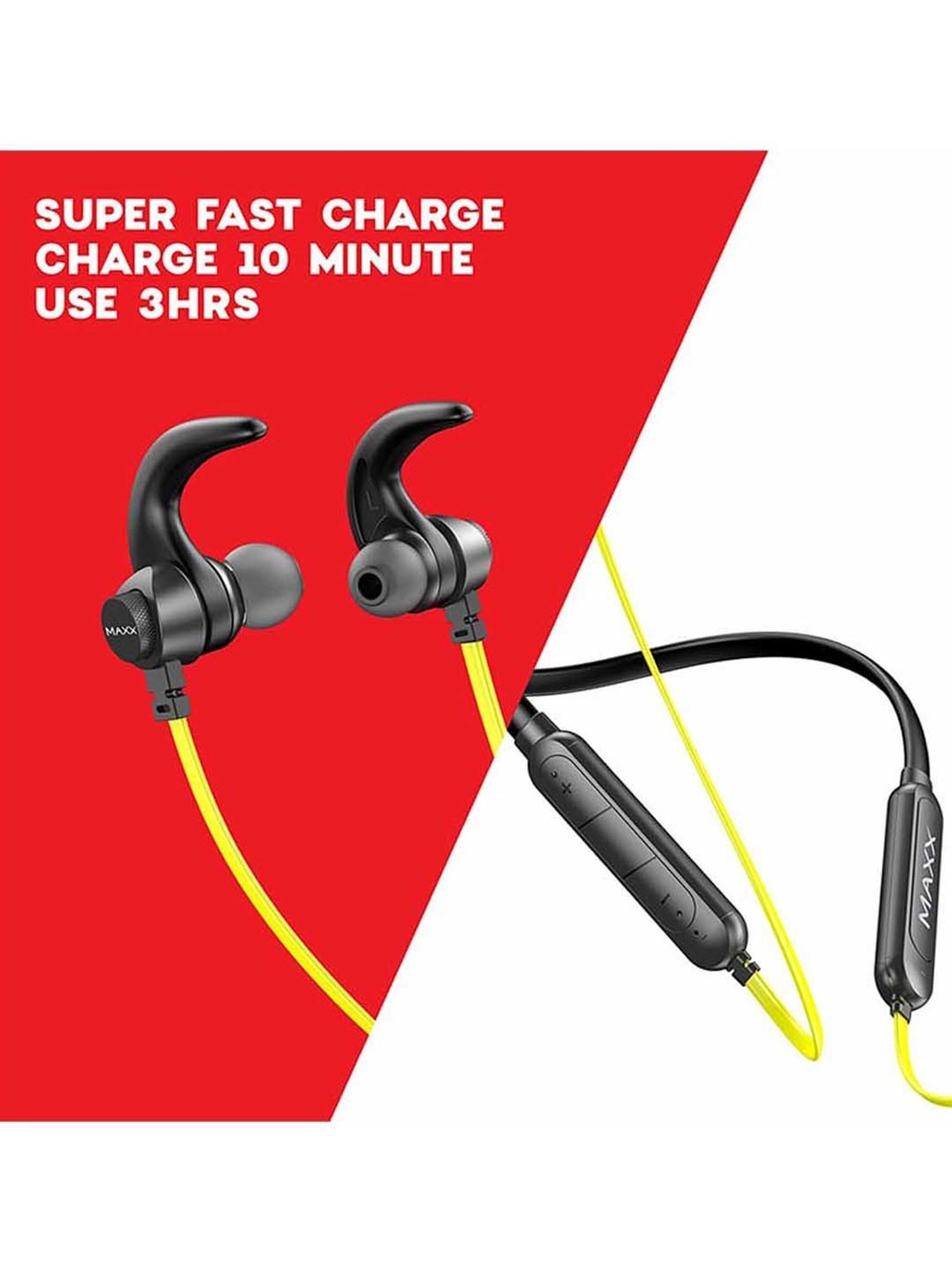 Maxx NX10 Wireless Neckband with Rapid Charge (Black/Yellow)