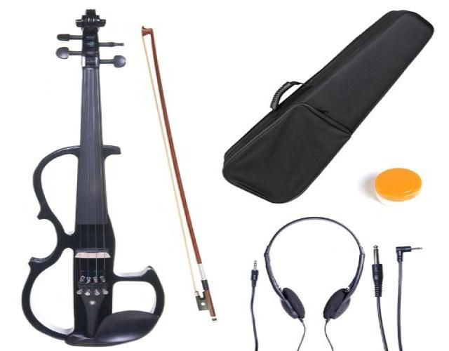 L4/4CEVN-L2BK 4/4 Full Size LEFT HANDED Electric Silent Solidwood Violin w/ Ebony Fittings in Metallic Black