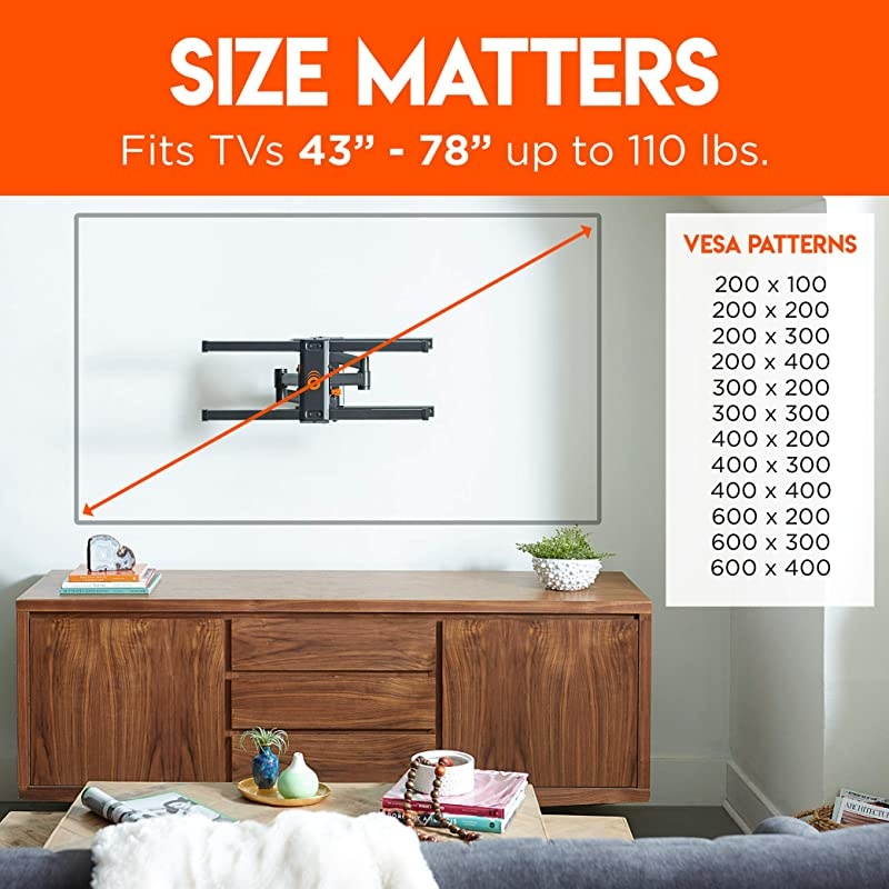 Swivel Articulating TV Wall Mount Bracket for TVs Up to 82" - Full Motion Extension & Tilt - Wall Template for Easy Install - Centers & Levels After Mounting Plus Hides Your Cables