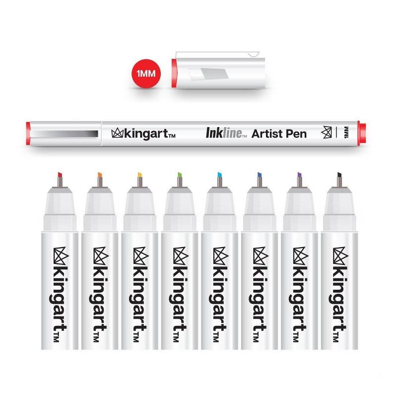 Kingart 8ct Inkline Fine Line 1mm Chisel Tip Pen Set - Pro level