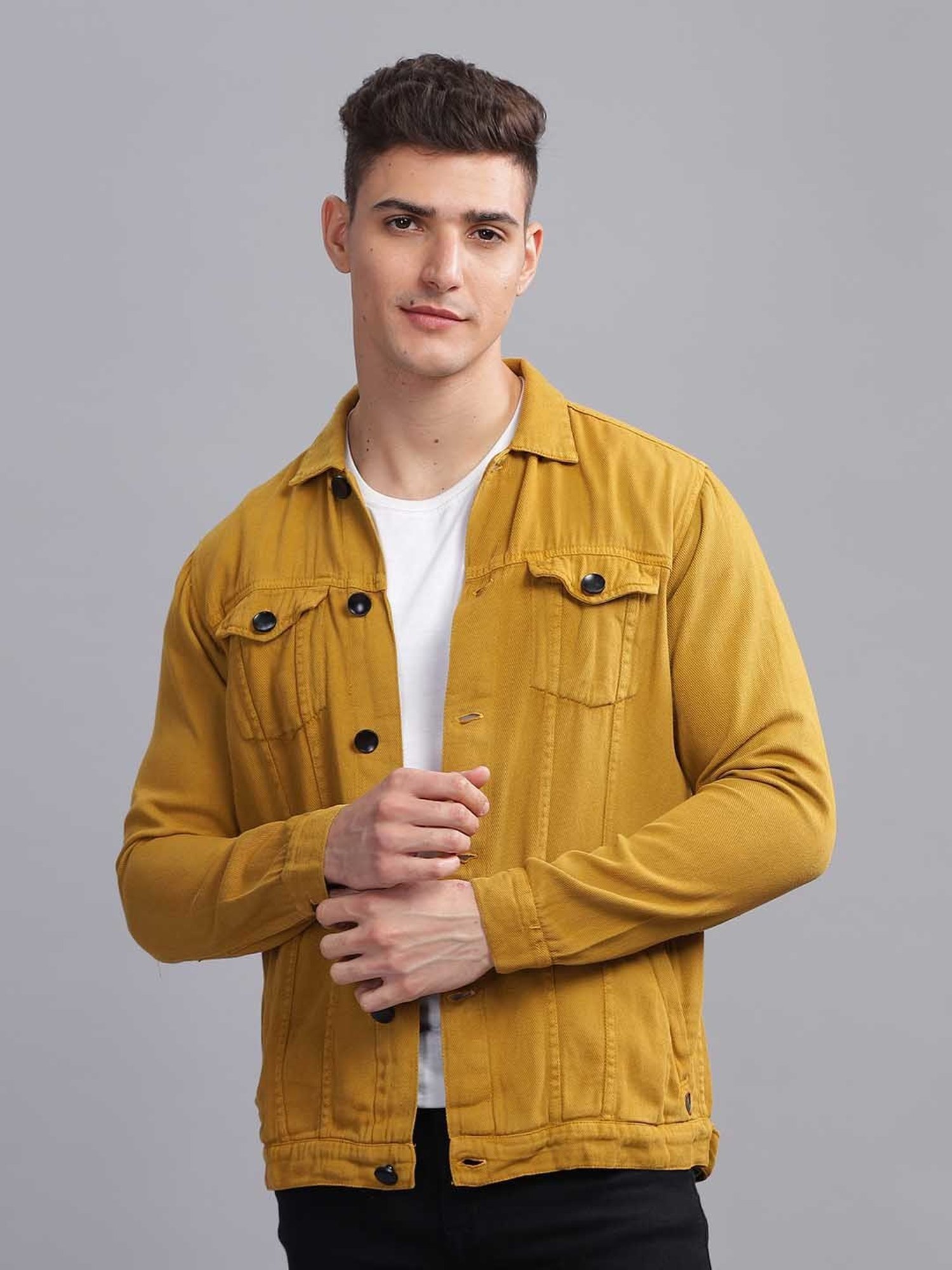 Kuons Avenue Khaki Regular Fit Denim Jacket