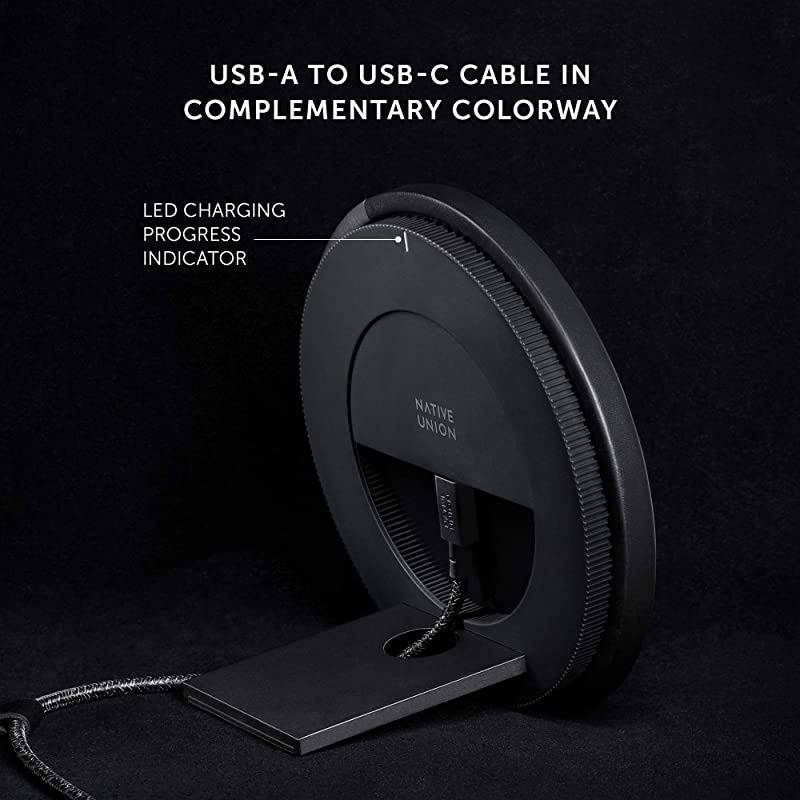 Dock Marquetry Wireless Charger&ndash;Genuine Italian Leather High Speed [Qi Certified] 10W Versatile Fast Wireless Charging Stand with iPhone 11/11Pro/11Pro Max(Slate)