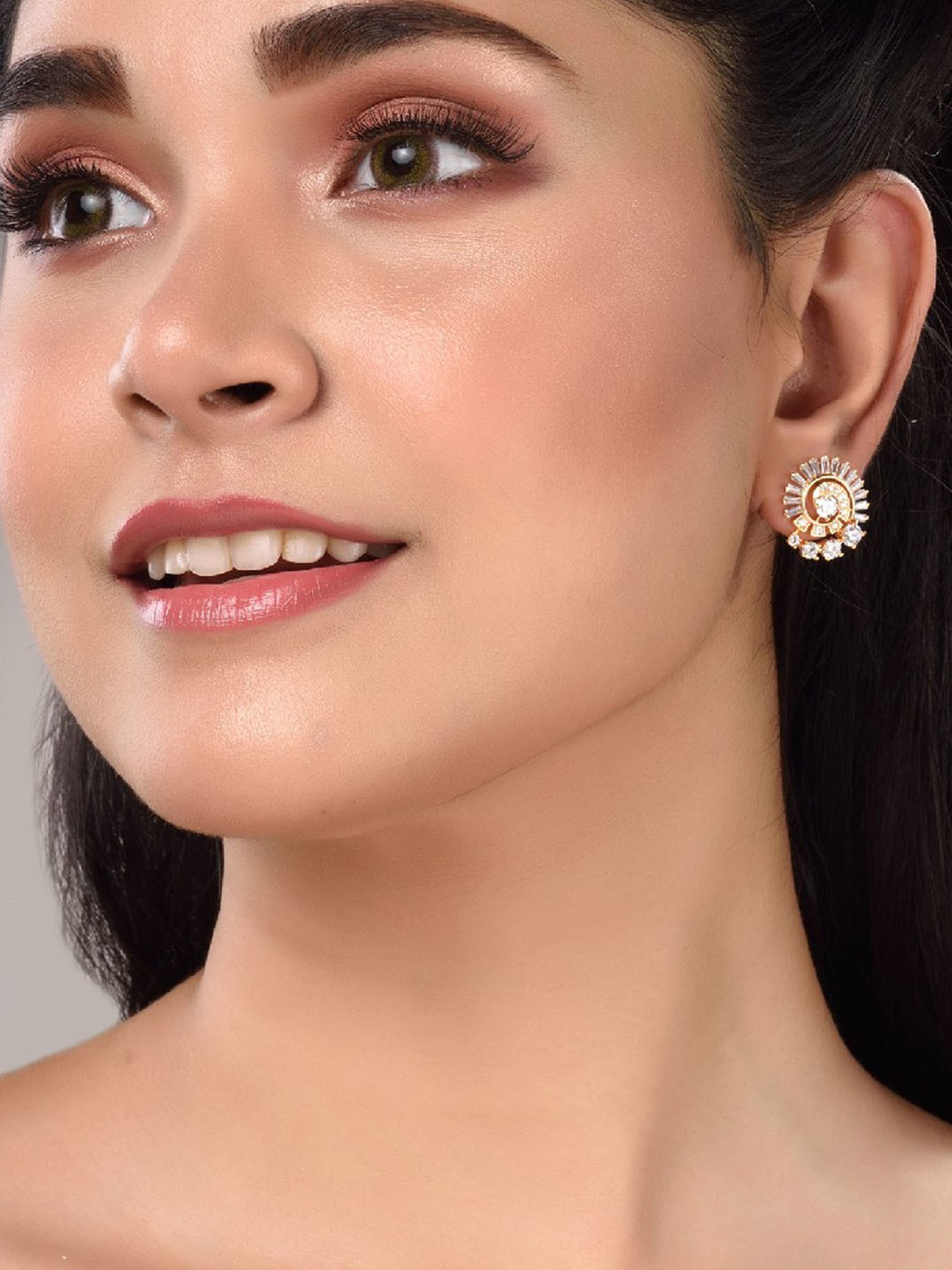 Saraf RS Jewellery Gold White AD Studded Studs Earrings