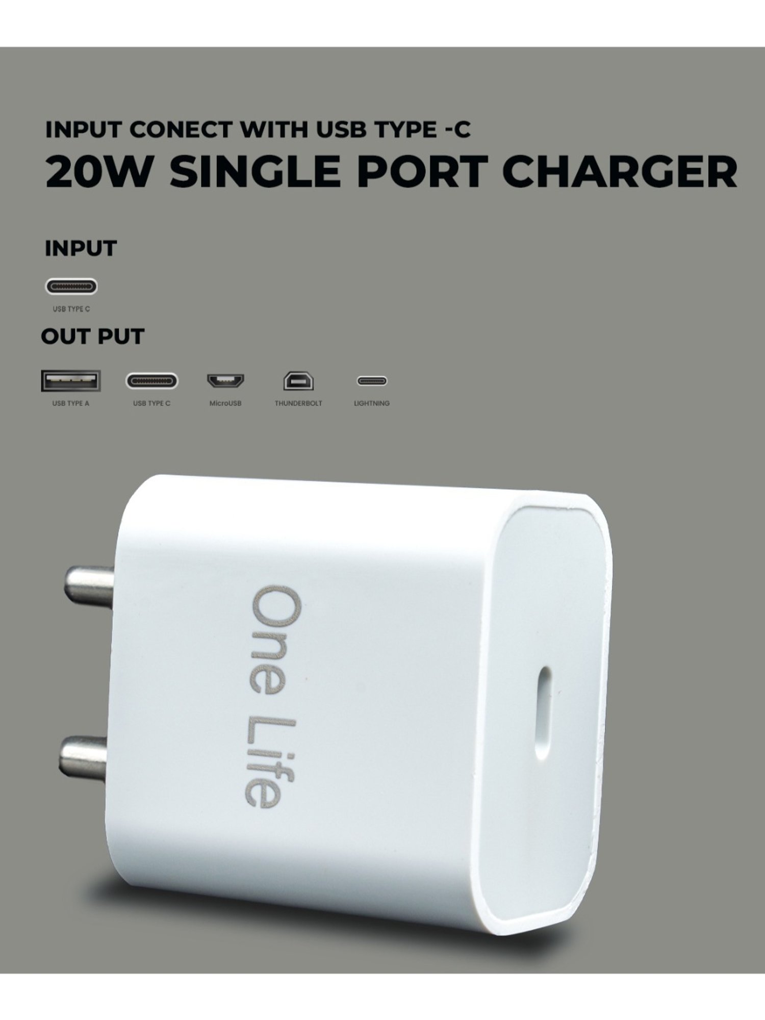 One Life 25W PD Singe Port Fast Charger with Multi-Layer Protection (White)