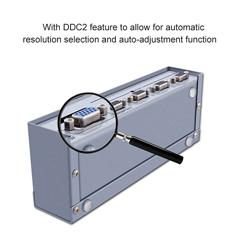 Powered 1 in 4 out VGA Video Splitter Distribution Box Signal Copy with Power Adapter 500MHz High Resolution 1080p