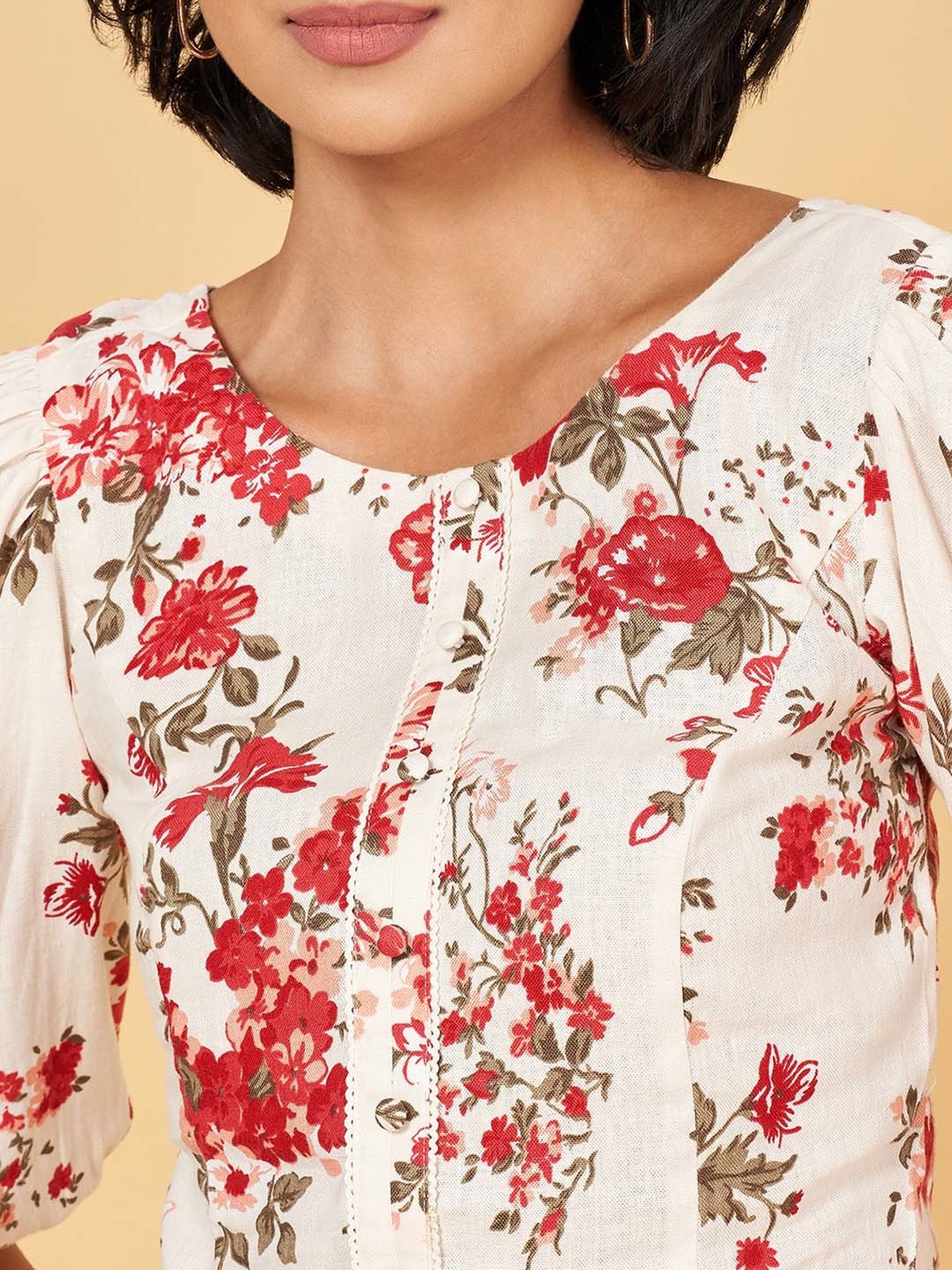 Honey by Pantaloons White & Red Printed Crop Top