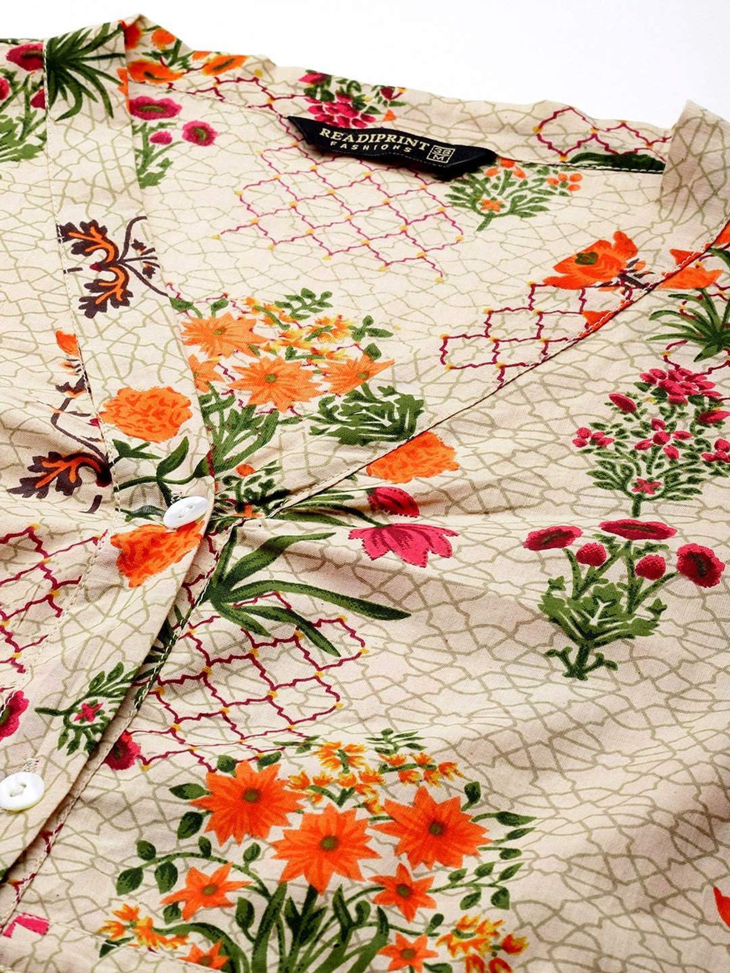 READIPRINT FASHIONS Beige Cotton Floral Print Tunic Pant Set