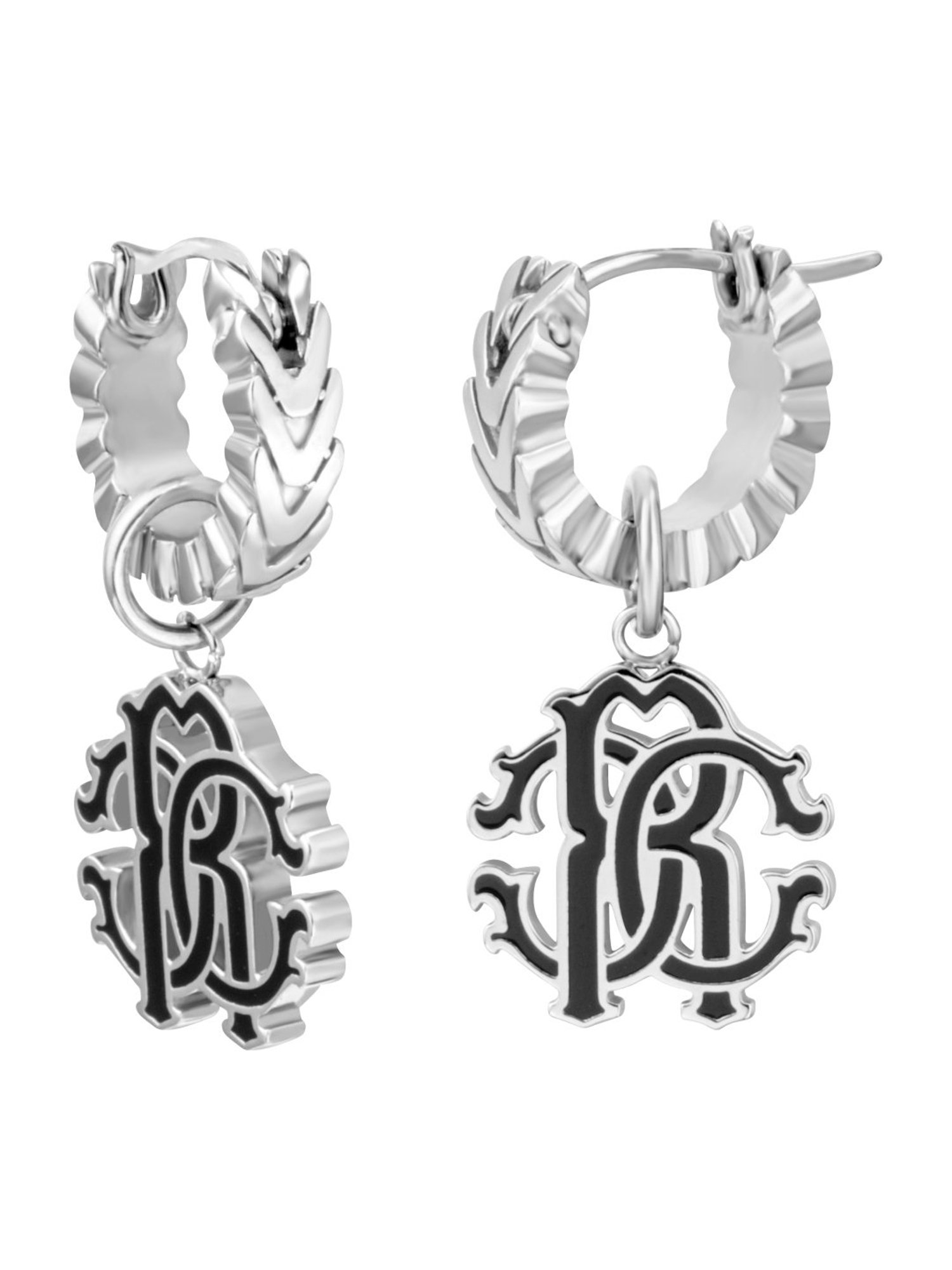 Roberto Cavalli Silver RC Logo Dangler Earrings - Set of 2