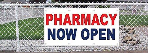 Pharmacy Now Open Red Blue 13 Oz Vinyl Banner Sign With Grommets 3 Ft x 6 Ft