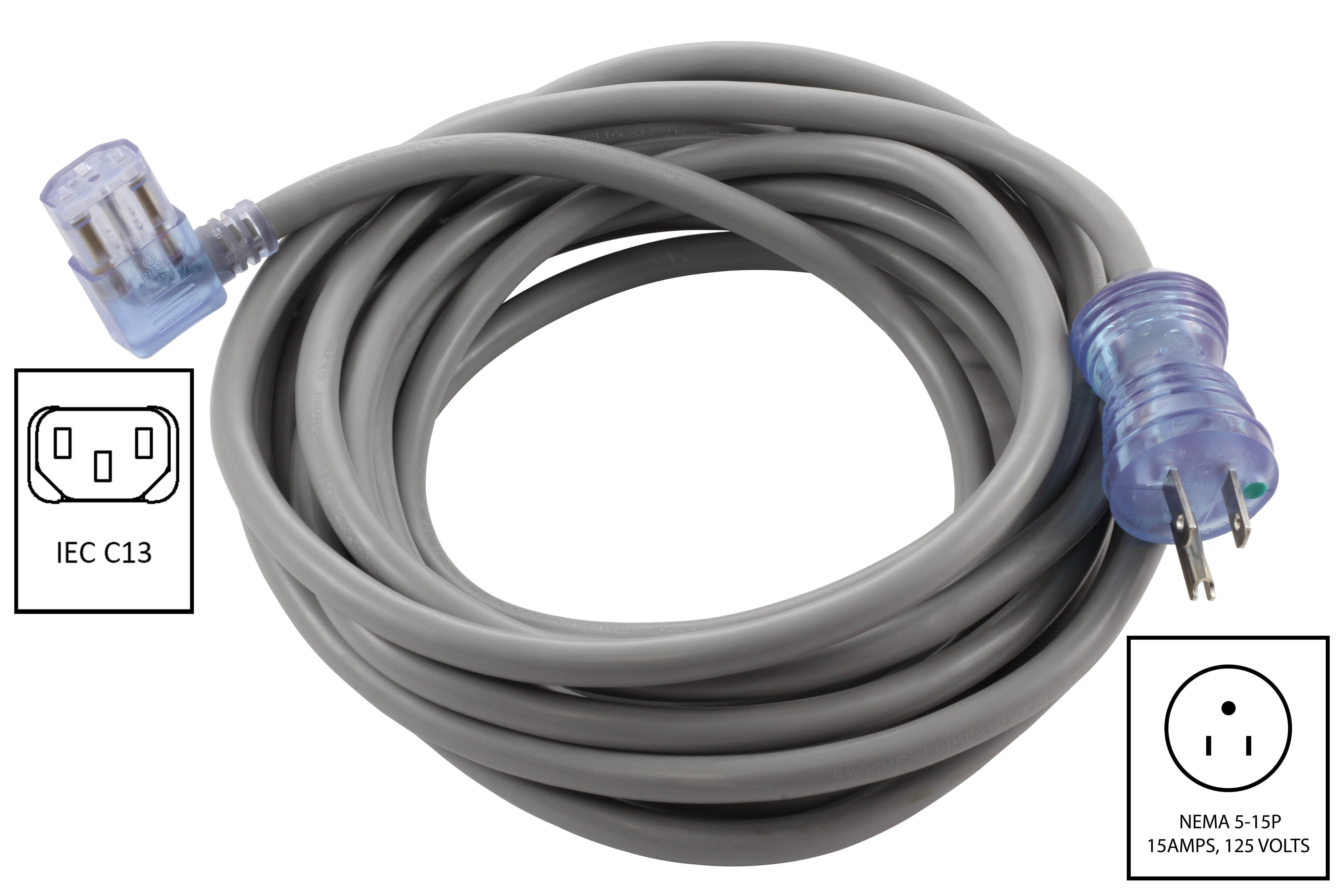 20 ft. 14/3 15 Amp Hospital/Medical Grade Green Dot Power Cord NEMA 5-15P to Left Angle IEC C13 (IT/CPU/Server End)