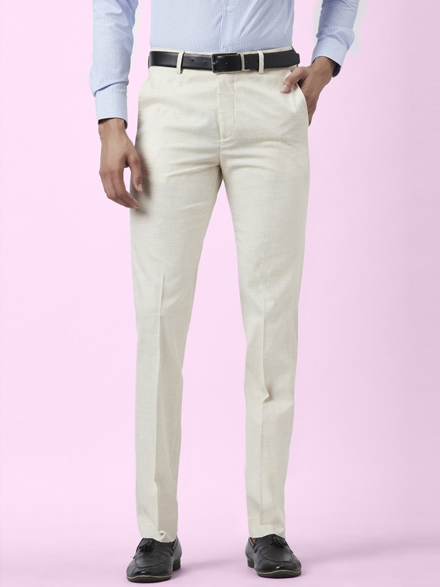 Byford by Pantaloons Ivory Slim Fit Trousers