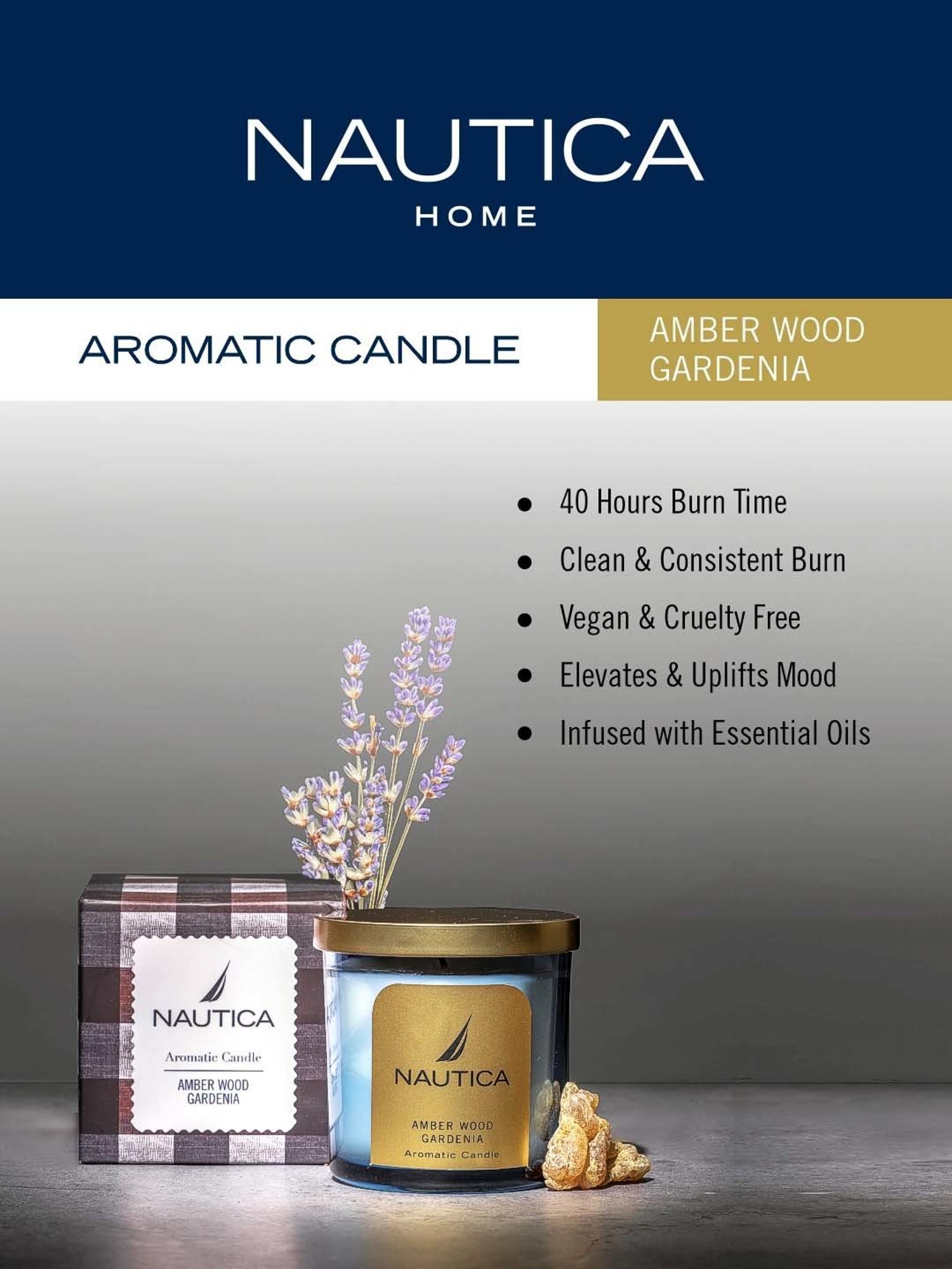Nautica Blue Wax Amber Wood Gardenia Aroma Scented Candle
