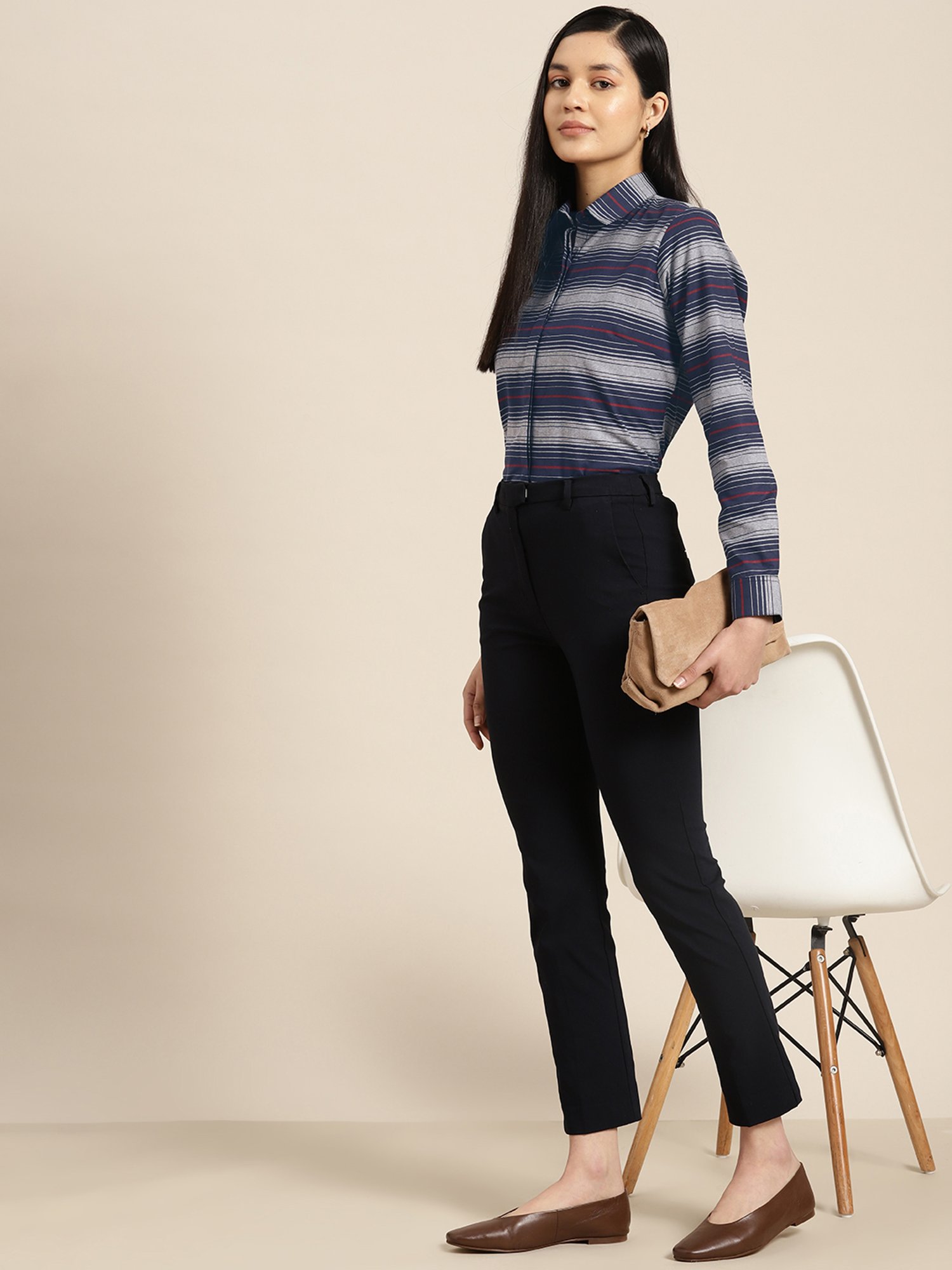 Hancock Grey & Navy Cotton Striped Shirt