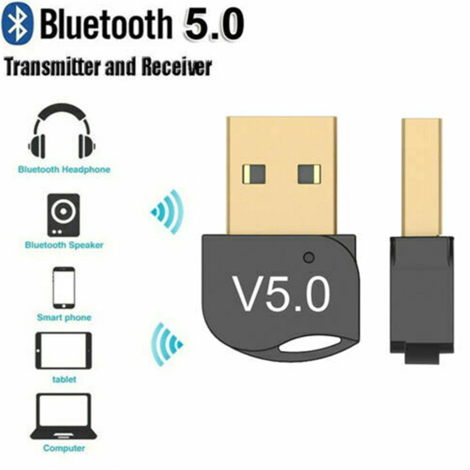 USB Bluetooth 5.0 Adapter Wireless Dongle Stereo Receiver Audio For TV PC Laptop