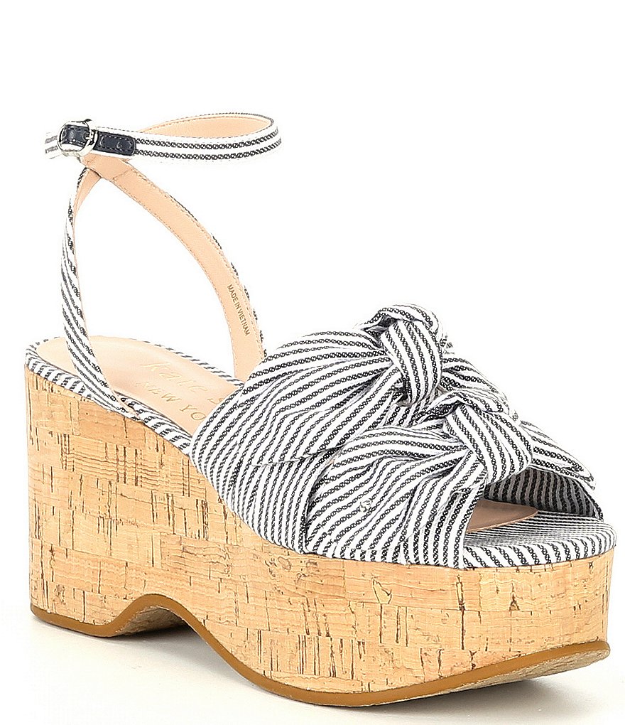 kate spade new york Julep Bow Stripe Ankle Strap Cork Platform Wedge Sandals
