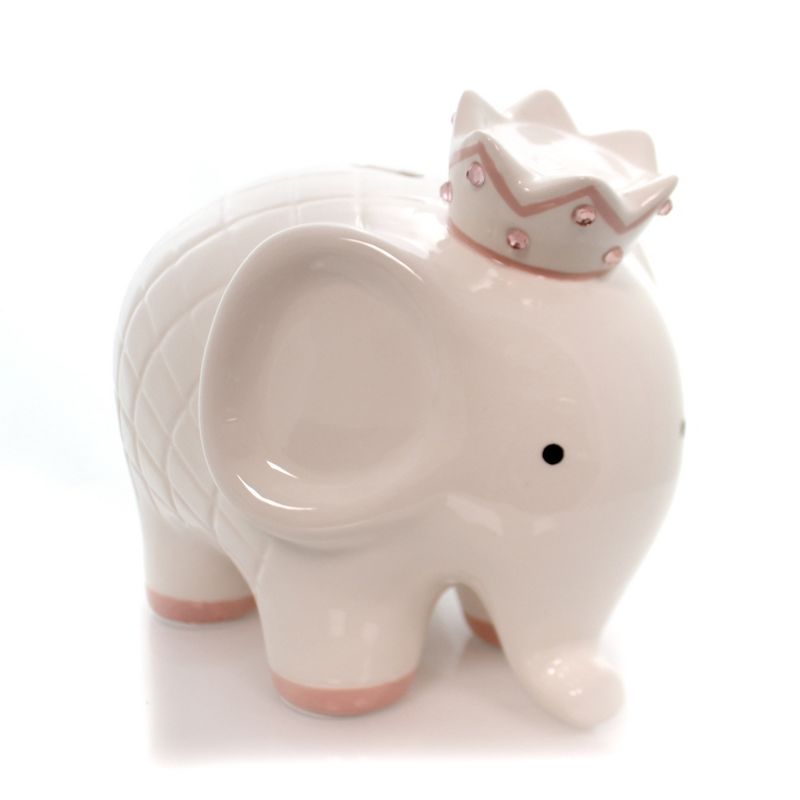 Bank 7.5" White W/Pink Coco Elephant Bank Crown Baby  -  Decorative Banks