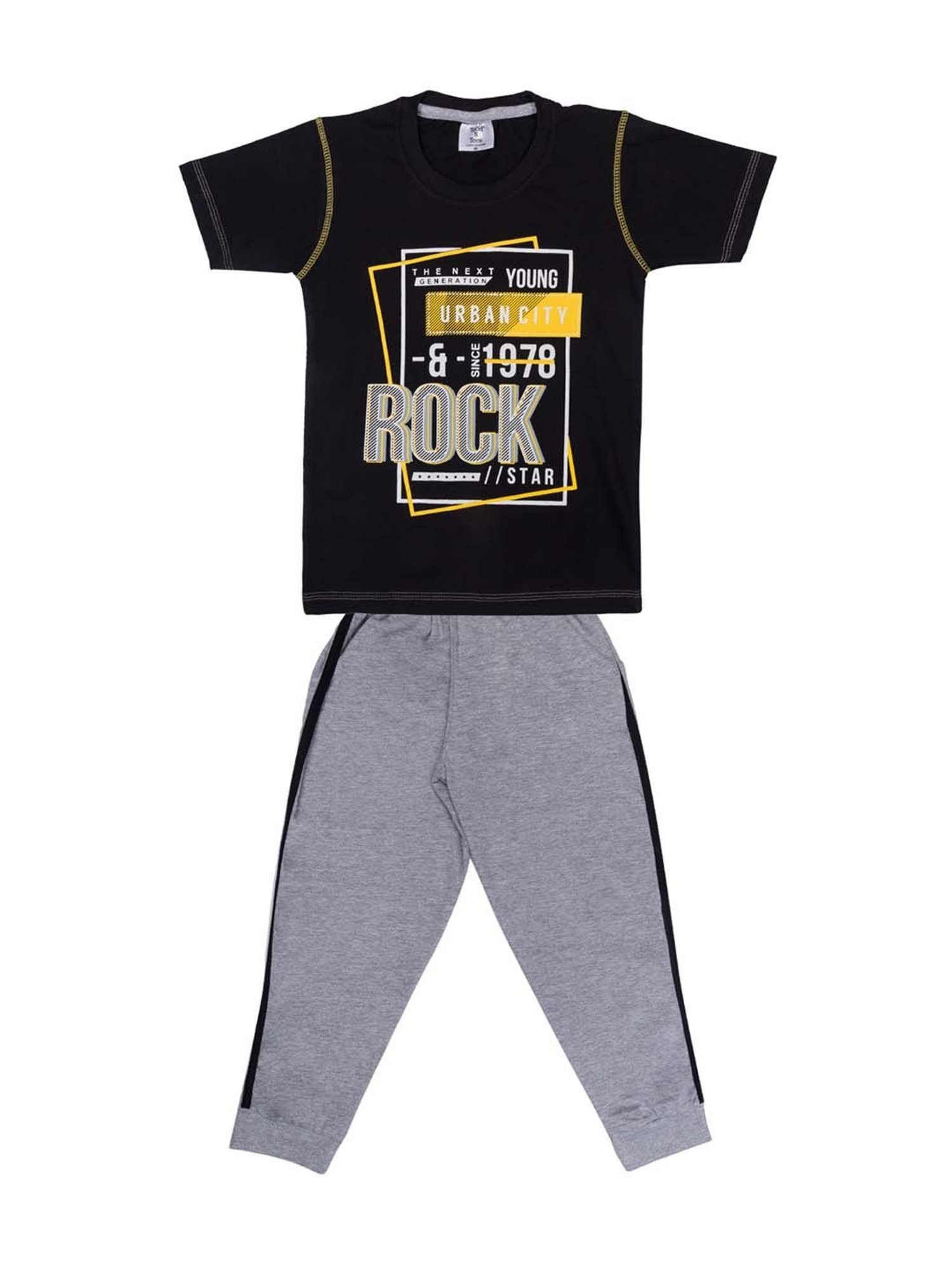 Todd N Teen Kids Red & Black Cotton Printed T-Shirt & Pants - Pack of 2