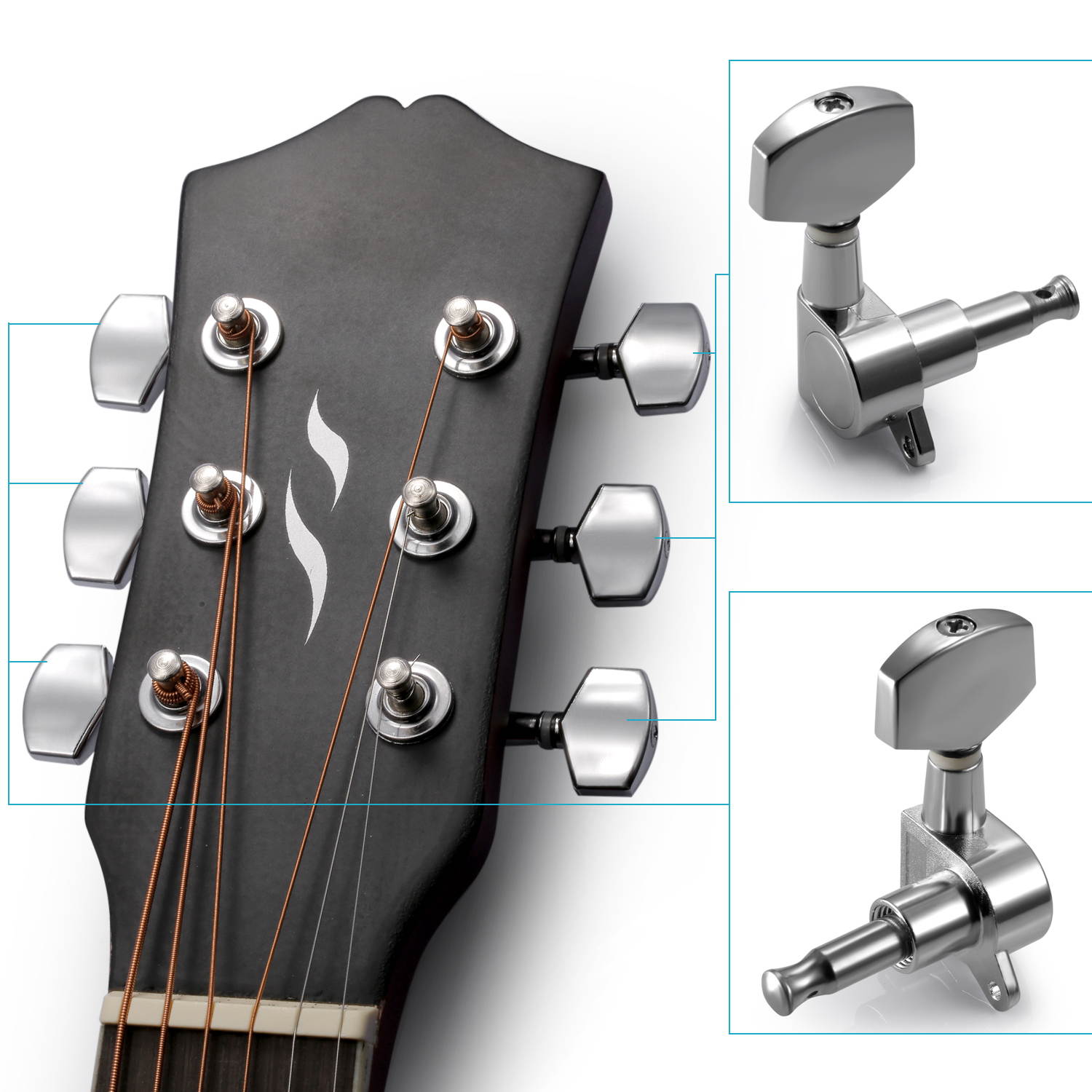 Neewer 12 Pieces Guitar String Tuning Peg Tuner Machine Heads Knobs for Acoustic Guitar -Silver (6 for Left + 6 for Right)