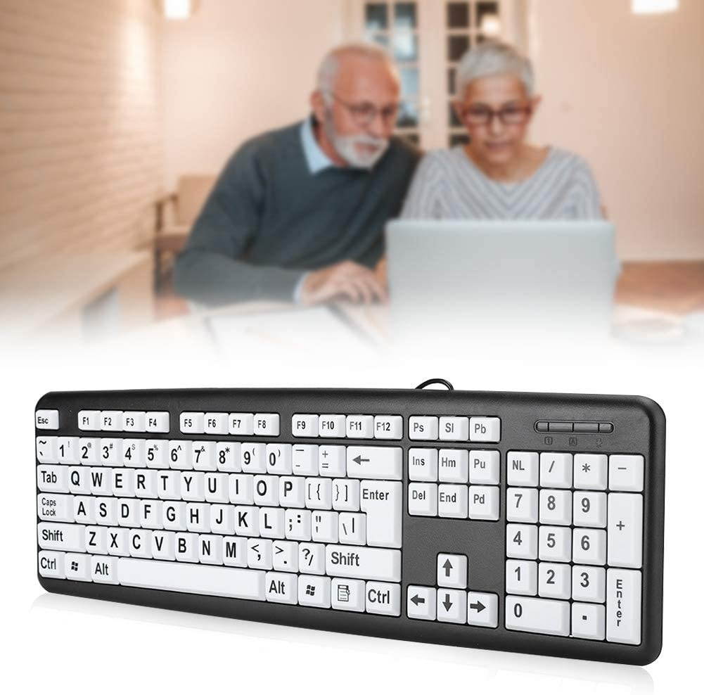 Large Print Keyboard,USB Wired Keyboard for The Elderly,Keyboard with White Large Print Key,Eye Protection Keyboard, for Middle-Aged and Elderly People,Low Vision(Black)
