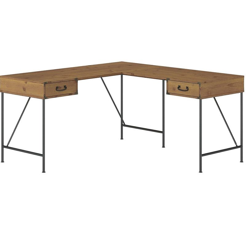 Bush Furniture Ironworks 60 L-Shaped Desk Vintage Golden Pine KI50112-03