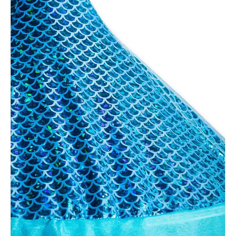 HearthSong Mermaid Blue Scalloped Gauze Canopy with LED Lights and Decorative Appliqu'e Shells and Starfish
