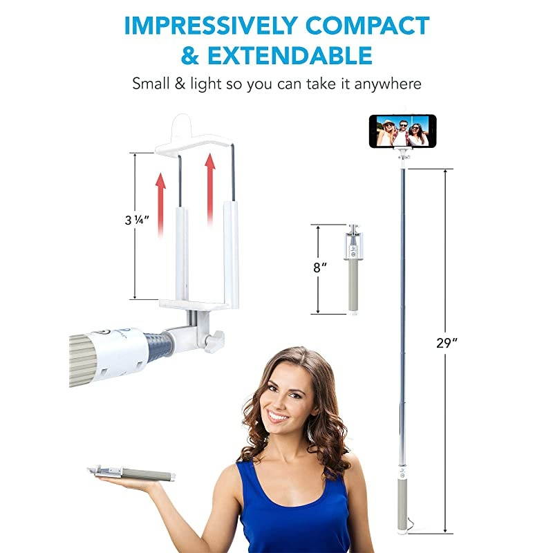 Bluetooth Selfie Stick for iPhone X XR XS 11 10 X 8 7 6 5, Samsung Galaxy S10 S9 S8 S7 S6 S5 & Most Androids - Takes Perfect HD Photos in Seconds - No Apps, No Downloads, No Hassle