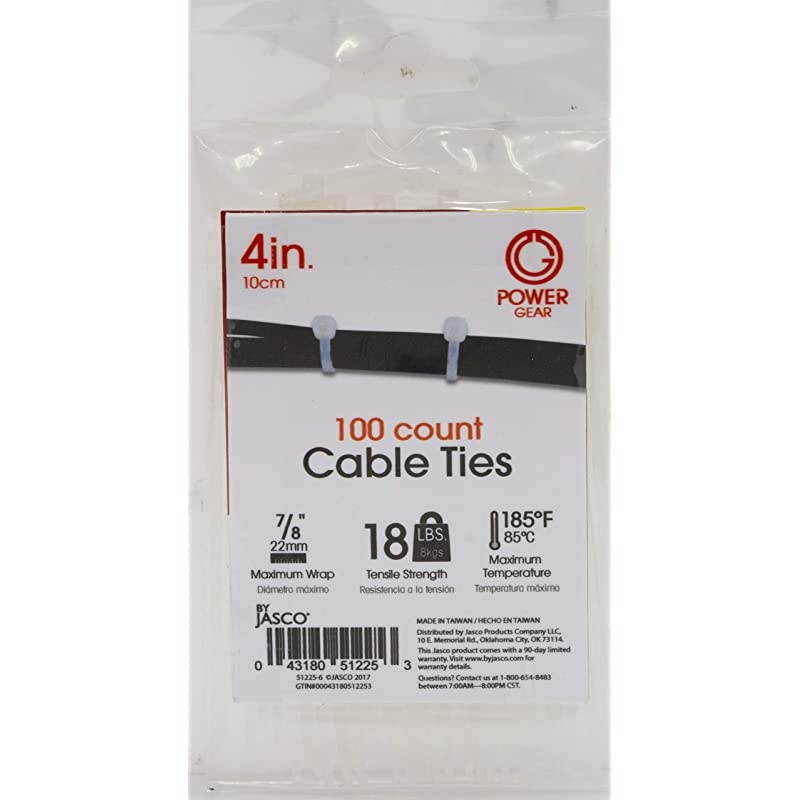 51225999 Clear Power Gear Cable, 4-Inch Long, Multipurpose Small Zip, 100-Pack Nylon Plastic Ties, 7/8-Inch Maximum Diameter, Durable, Self-Locking, 51225, 4 Inch