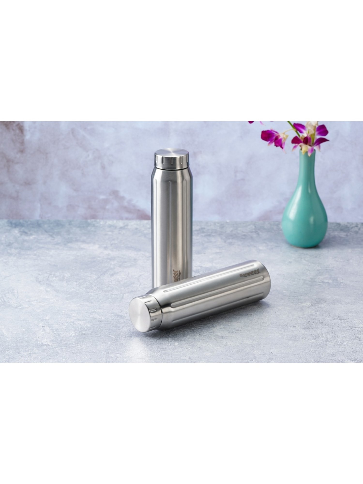Sumeet Spark-Aqua Stainless Steel Leak Proof  Water Bottle  |900ml |Pack of 2| Silver