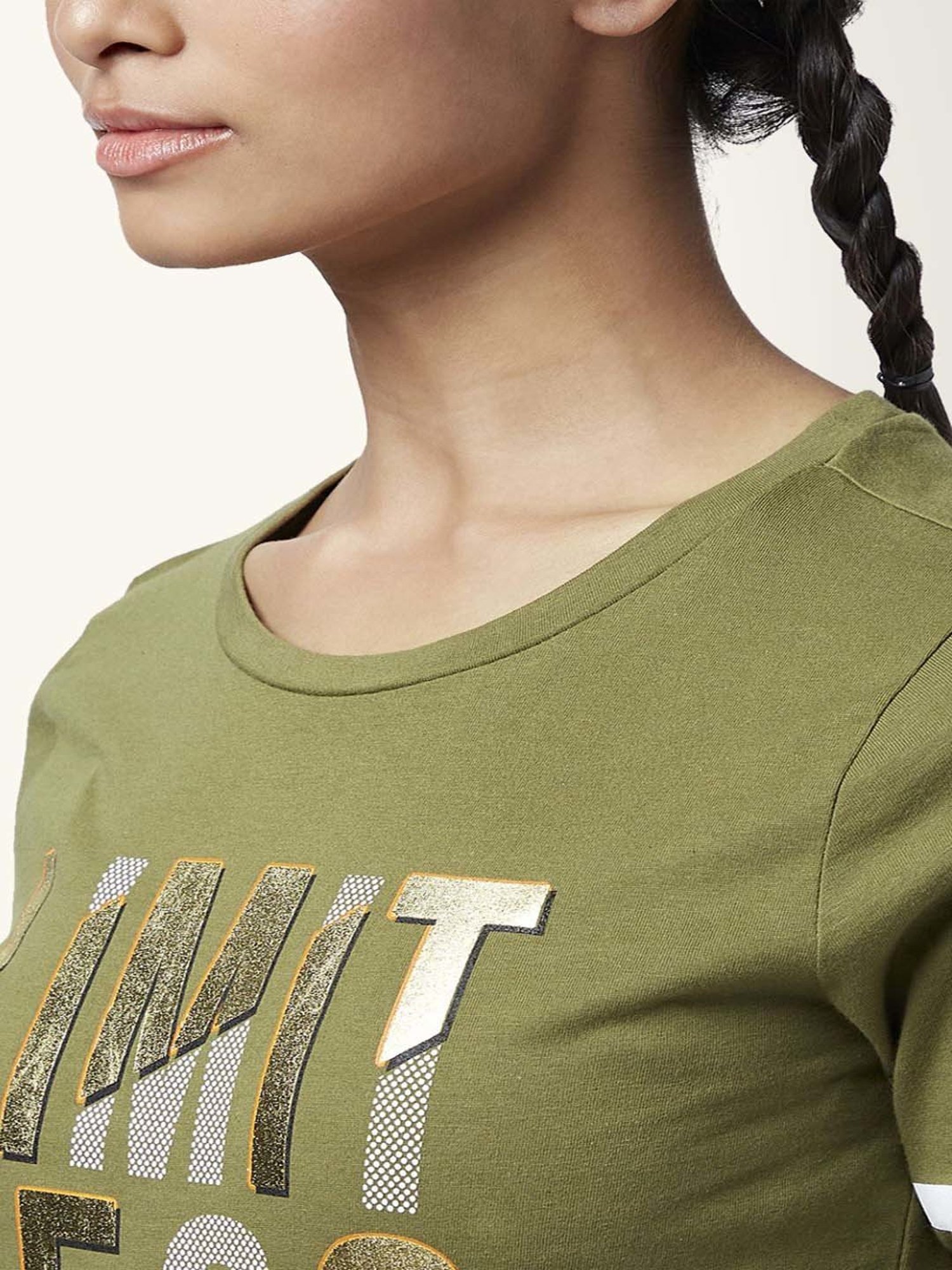 Ajile by Pantaloons Olive Green Cotton Graphic Print Sports T-Shirt