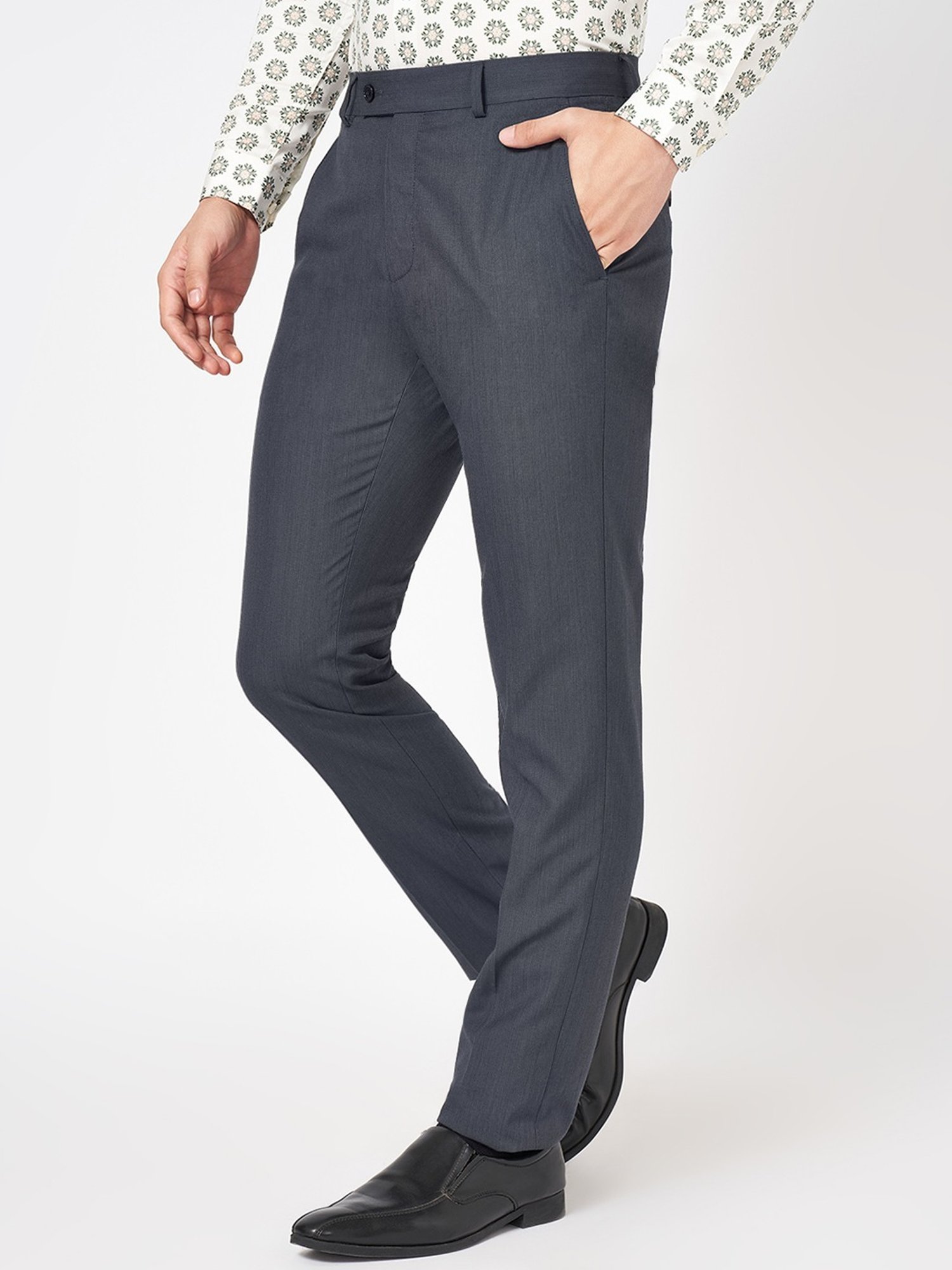 Byford By Pantaloons Black Slim Fit Texture Trousers