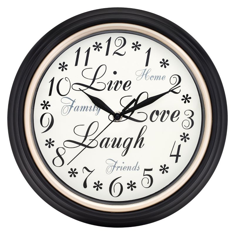12" Insperational Live, Love, Laough Wall Clock Black Frame and White Dial- Westclox