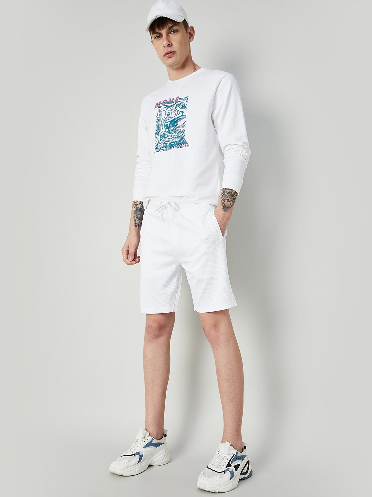 Adidas White Regular Fit Striped Sports Shorts