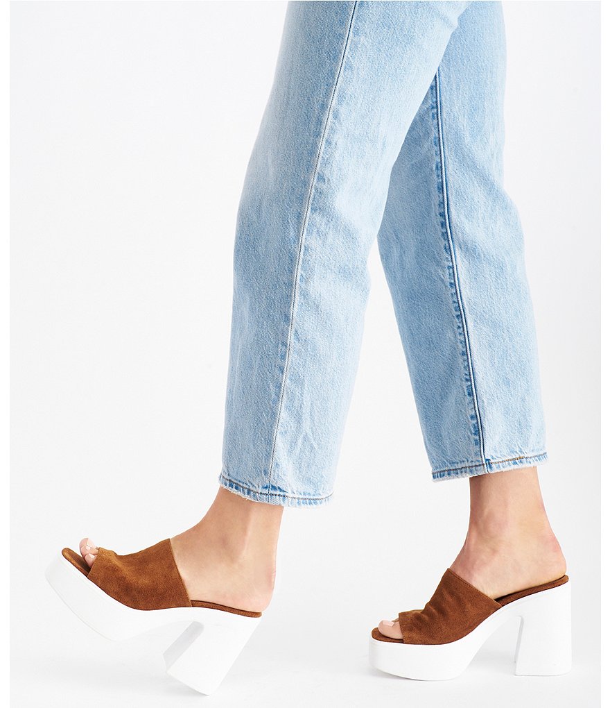 Free People Zoe Suede Square Toe Block Heel Platform Slides