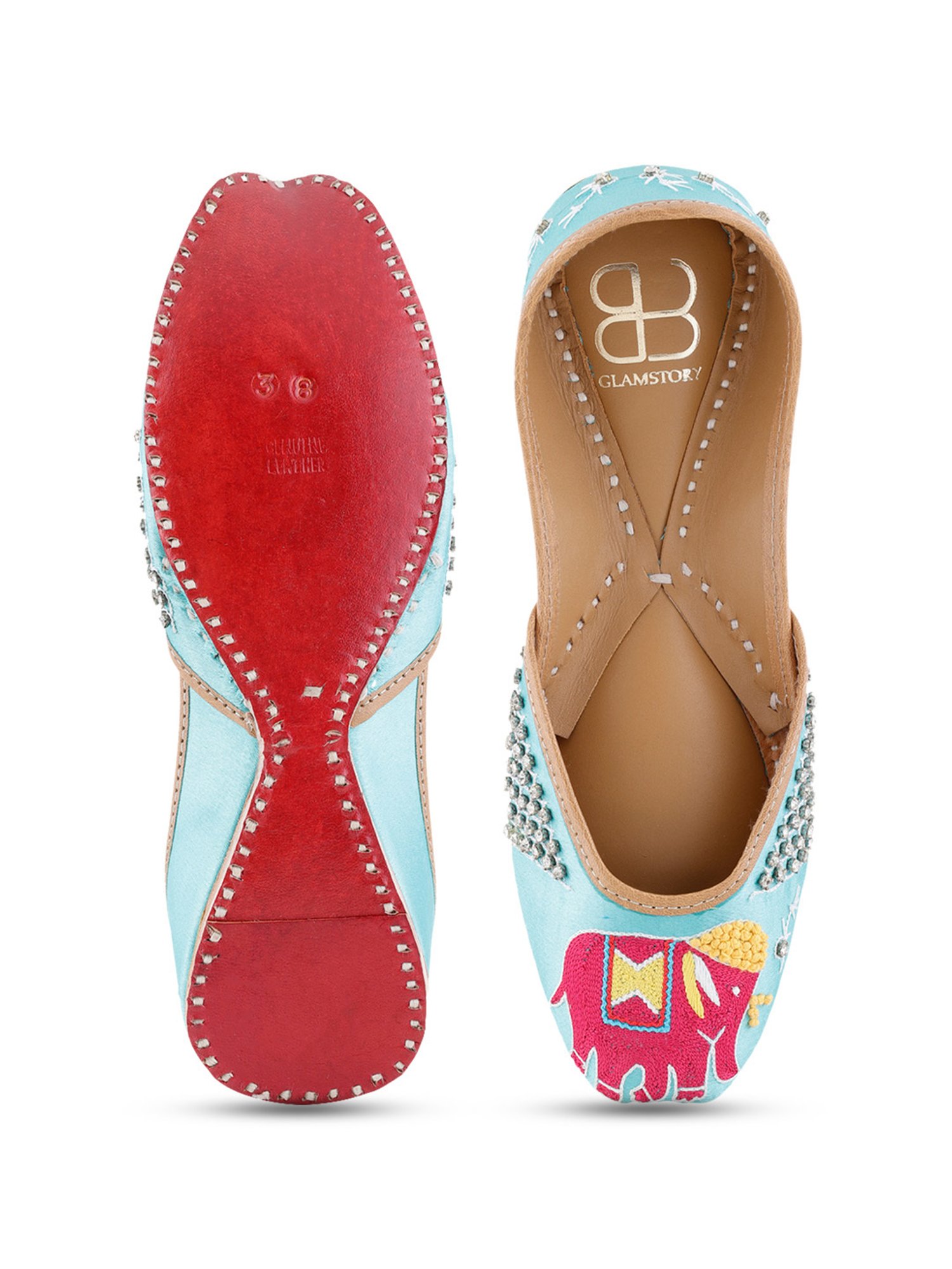 Glam Story Women's Inara Turquoise Ethnic Juttis