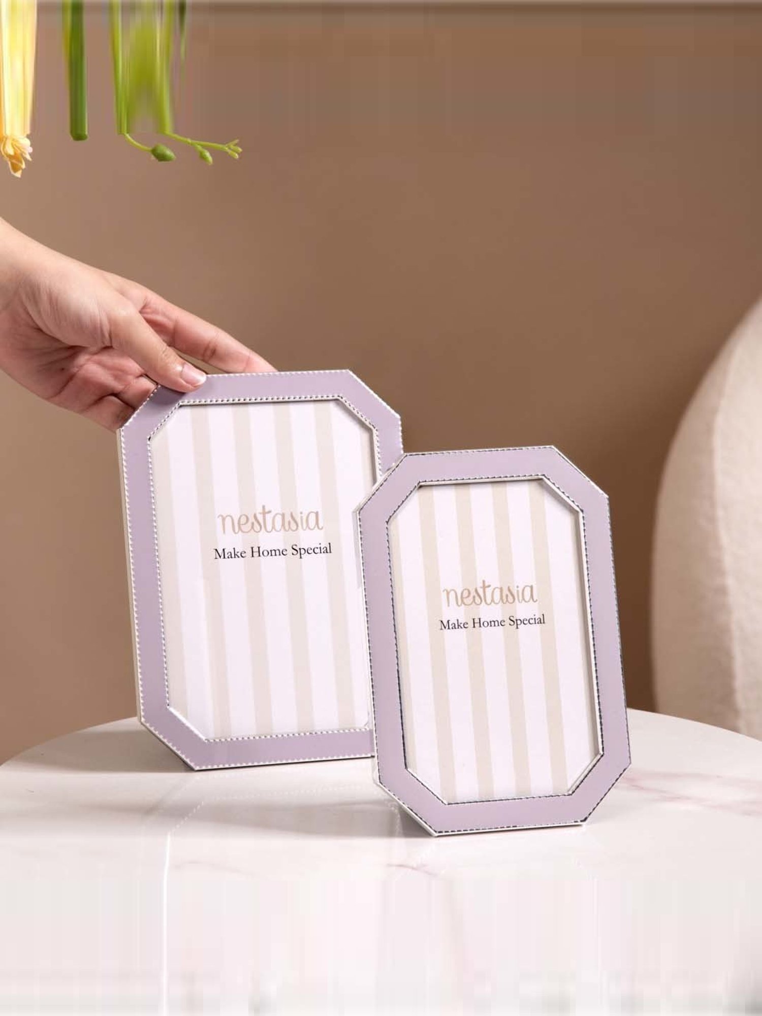 Nestasia Octagon Shaped Lavender Border Metal Photo Frame Set Of 2