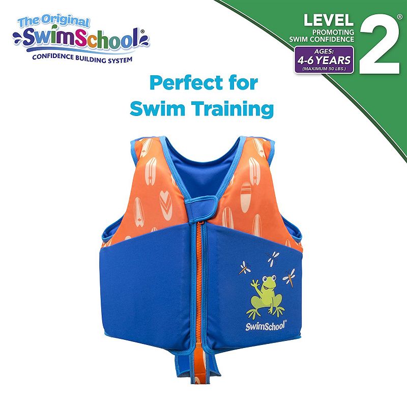 SwimSchool Medium/Large UPF 50 Flex Foam Flotation Pool Lake Swim Trainer Life Jacket Vest, Blue/Orange