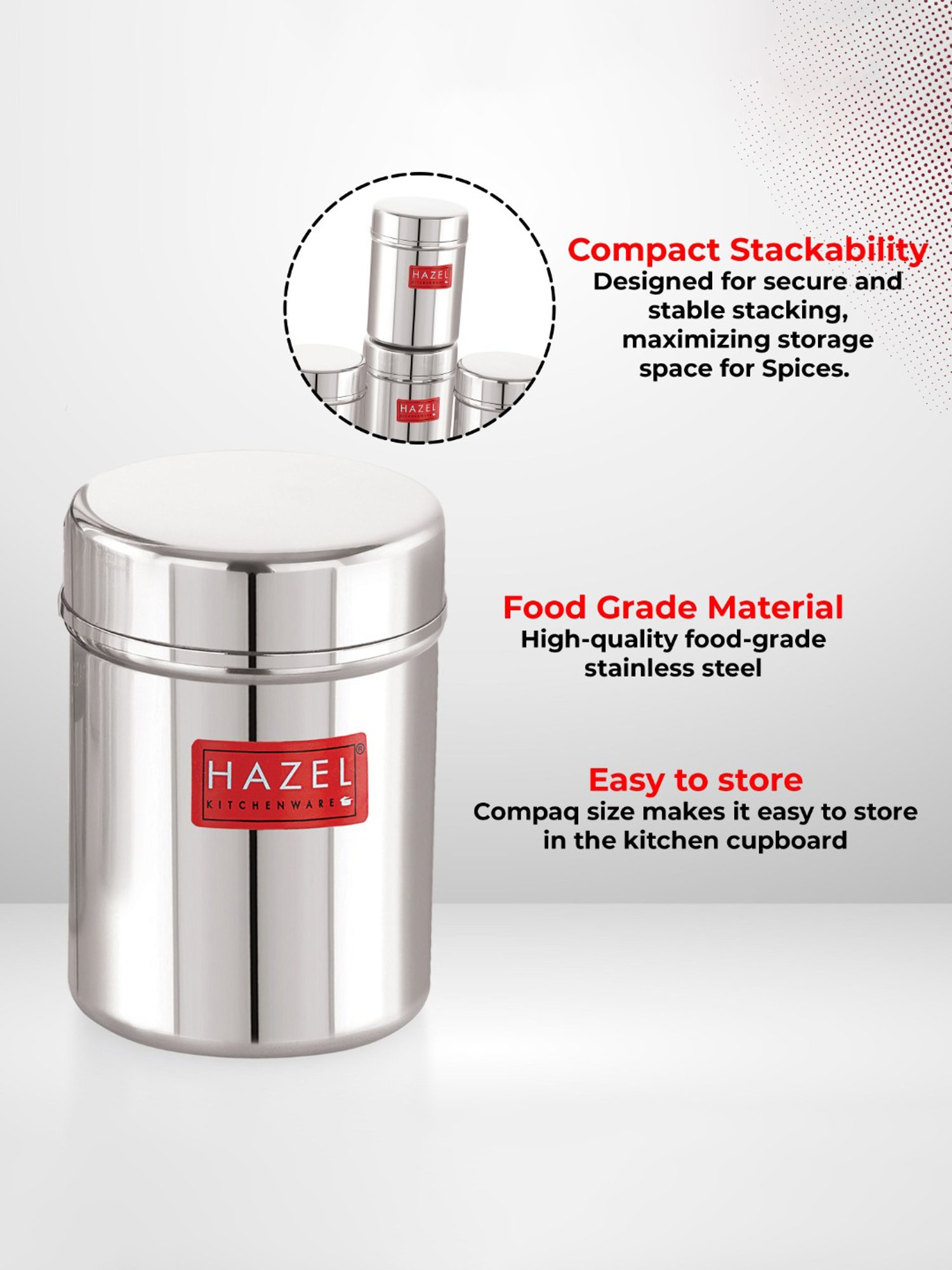 HAZEL Silver Stainless Steel Air Tight Storage Containers 200 ml - Set of 2