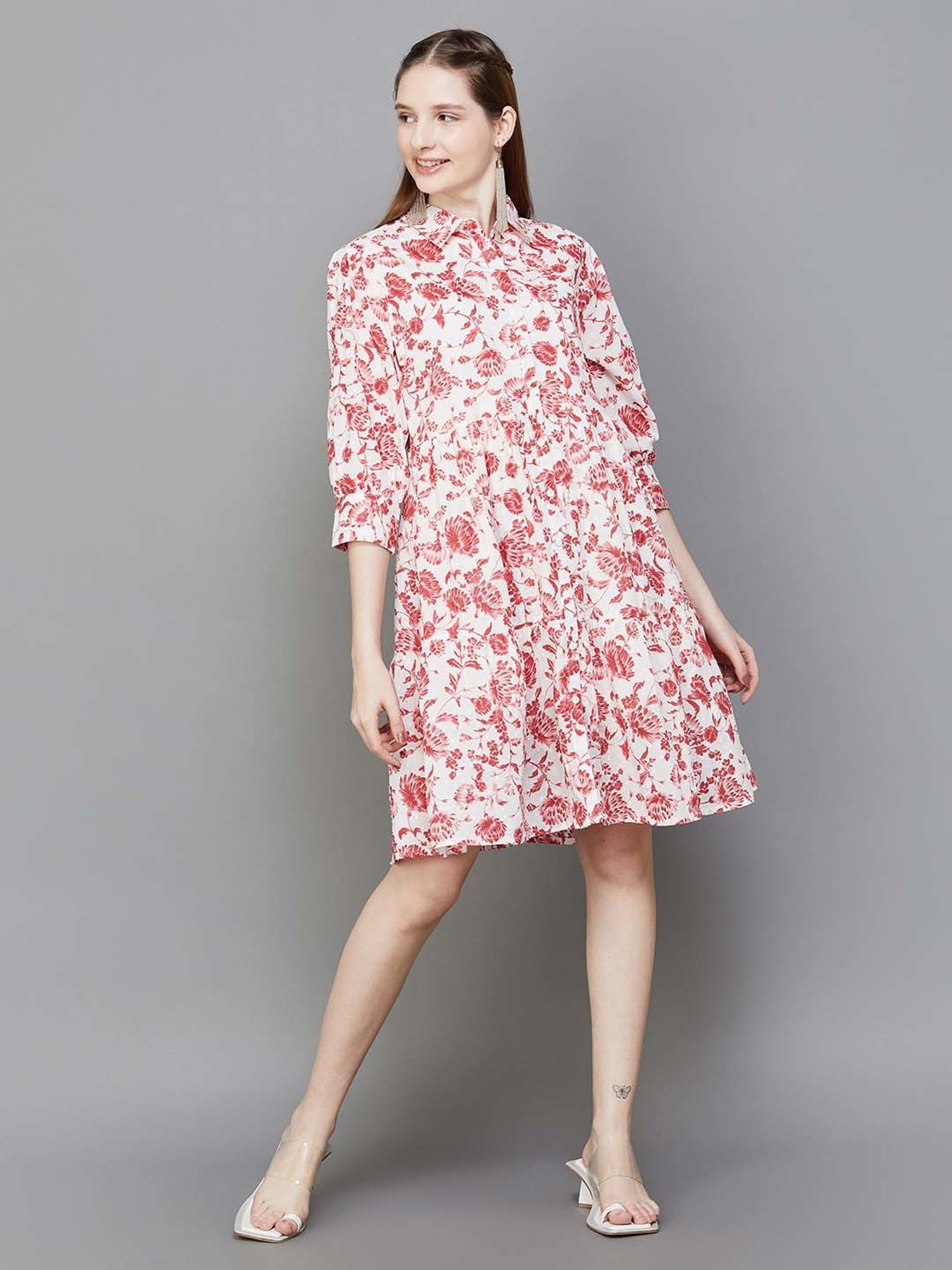 Colour Me by Melange White Floral Print Shirt Dress