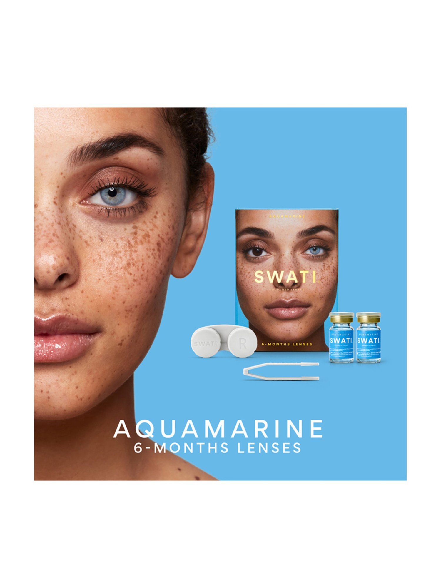 Swati Cosmetics Coloured Contact Lenses -  Aquamarine (6 Months, Power - 6.00)