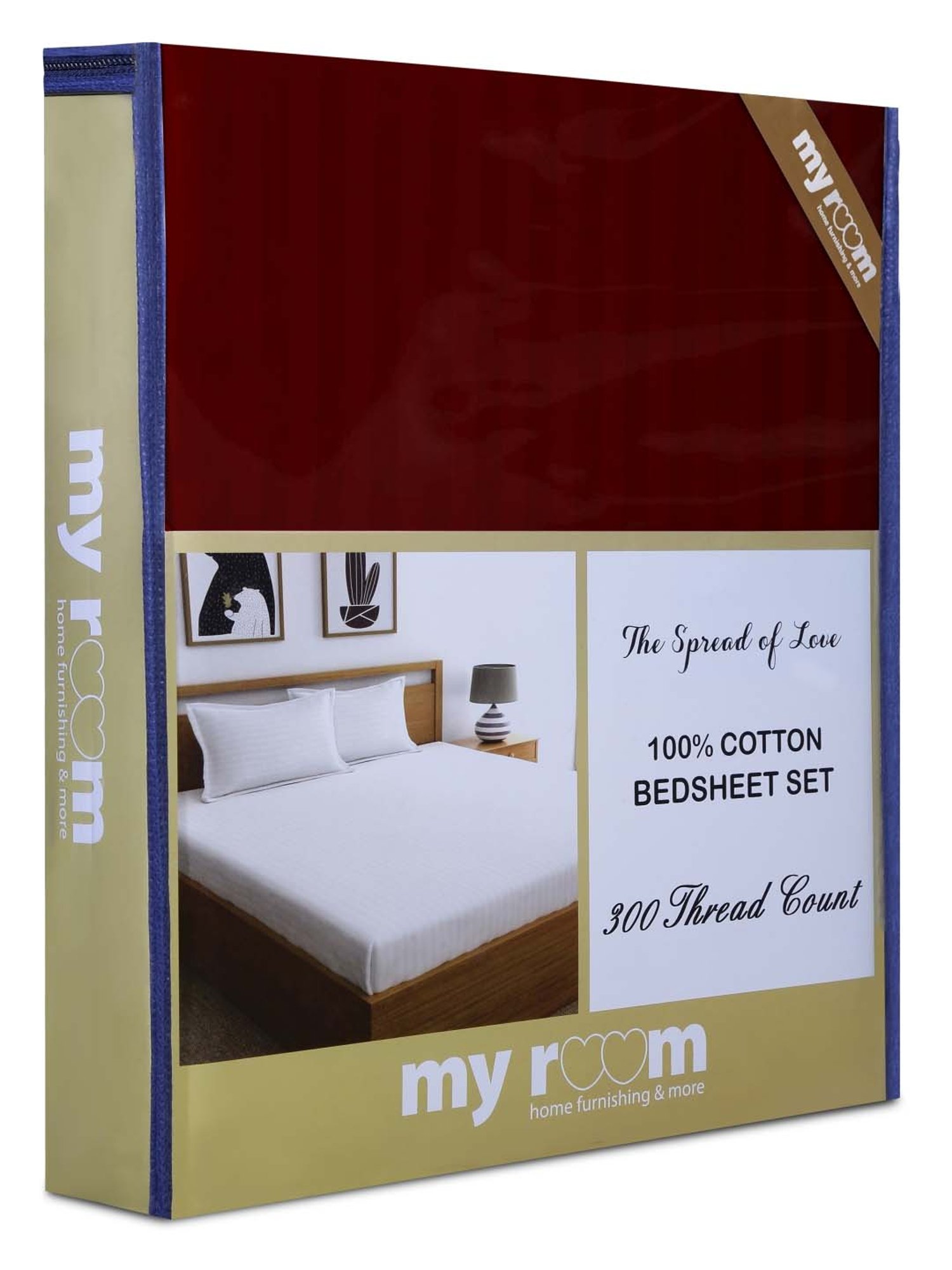 My Room Maroon 100% Cotton 300 TC King Bedsheet with 2 Pillow Covers