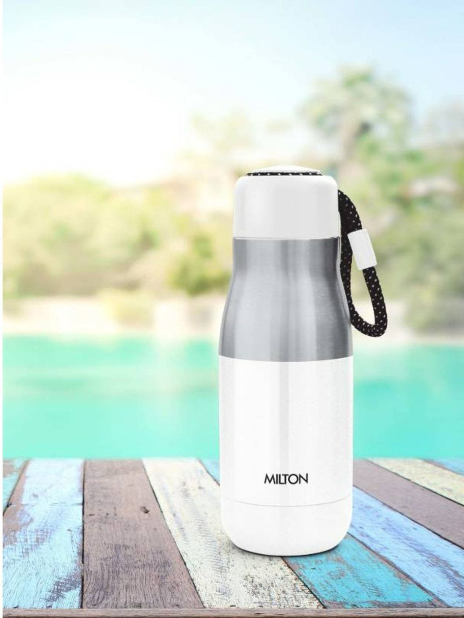 Milton White Stainless Steel Thermosteel Vaccum Insulated Hot & Cold Water Bottle (0.369 L)