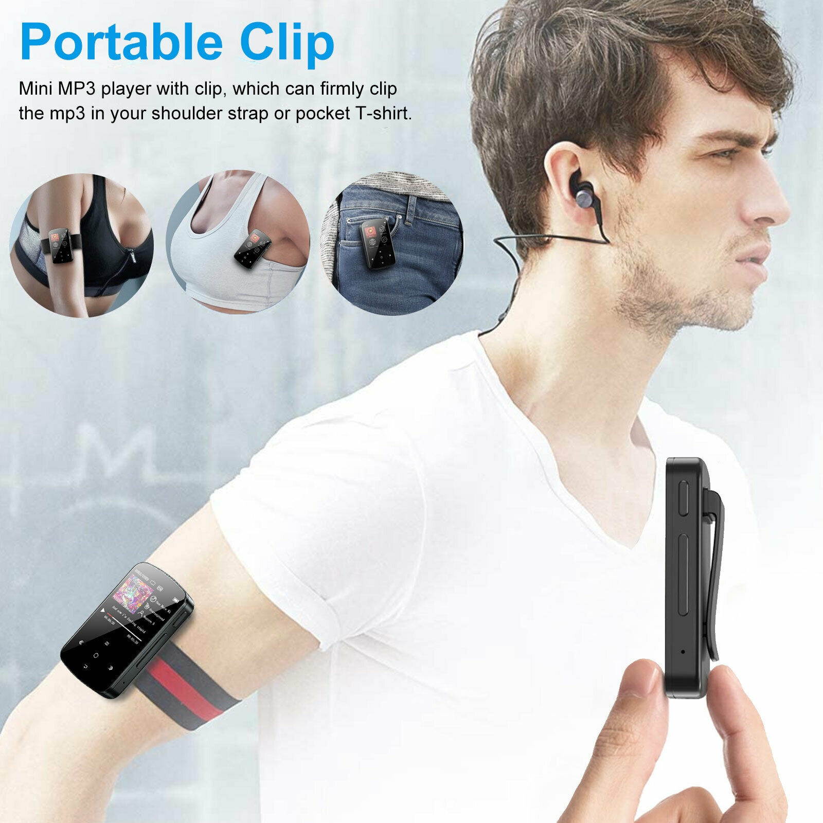 32GB Portable Sport Clip MP3 Player w/Bluetooth 4.2 HIFI Music FM Radio Recorder