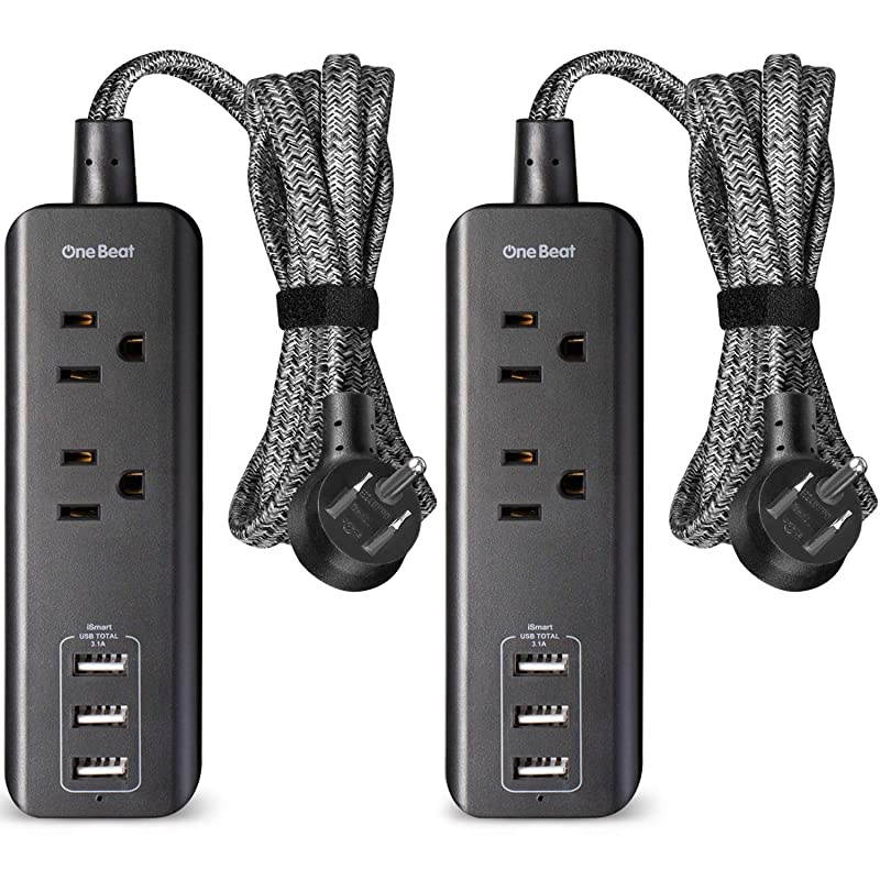 Pack Power Strip with USB, Outlets and 3 USB Ports(3.1A) Travel Power Strip, Desktop Charging Station with 5 ft Braided Extension Cord, Flat Plug for Cruise, Home and Office, White, ETL Listed