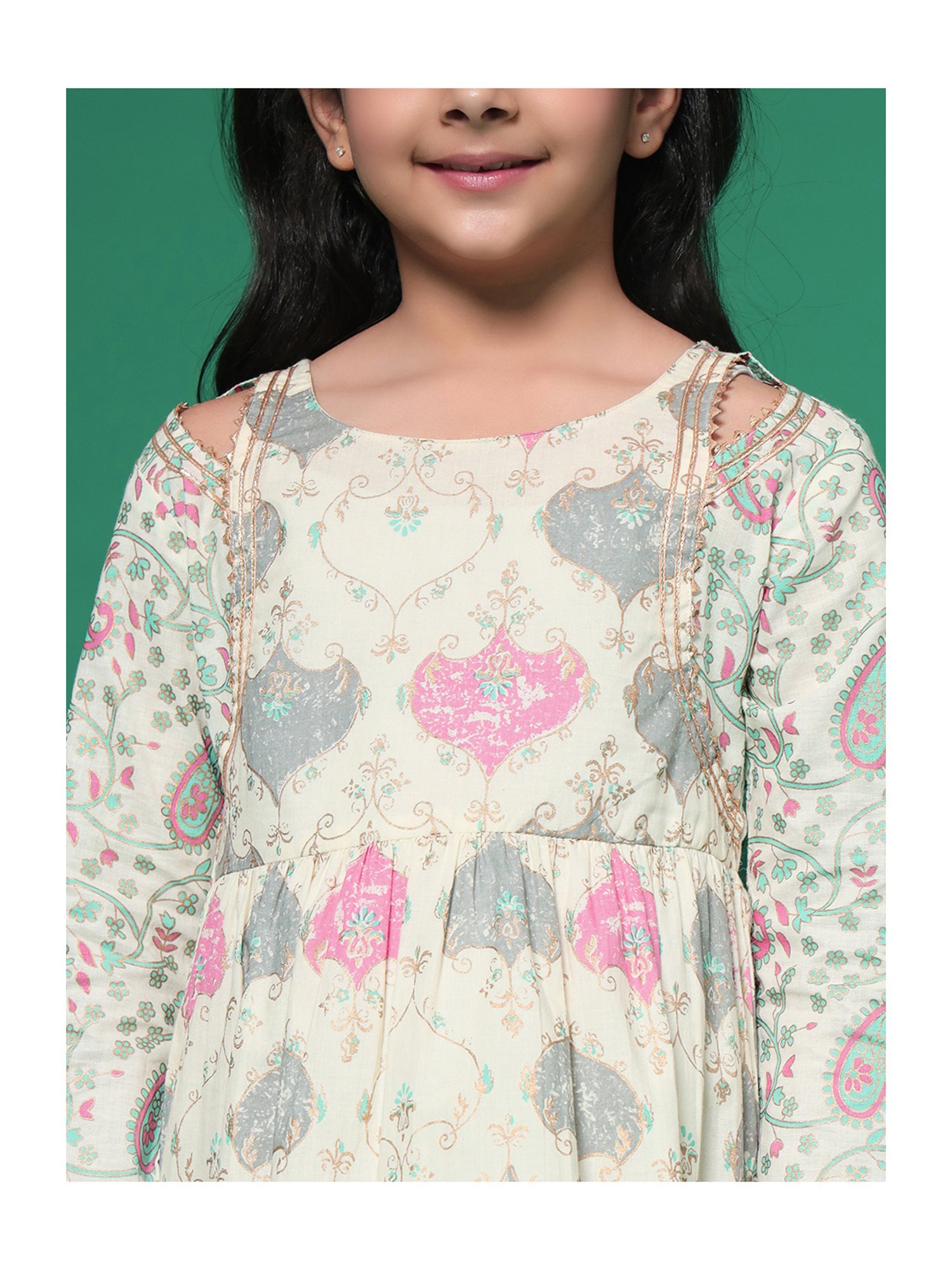 READIPRINT FASHIONS Kids Cream & Grey Printed Kurti with Gharara