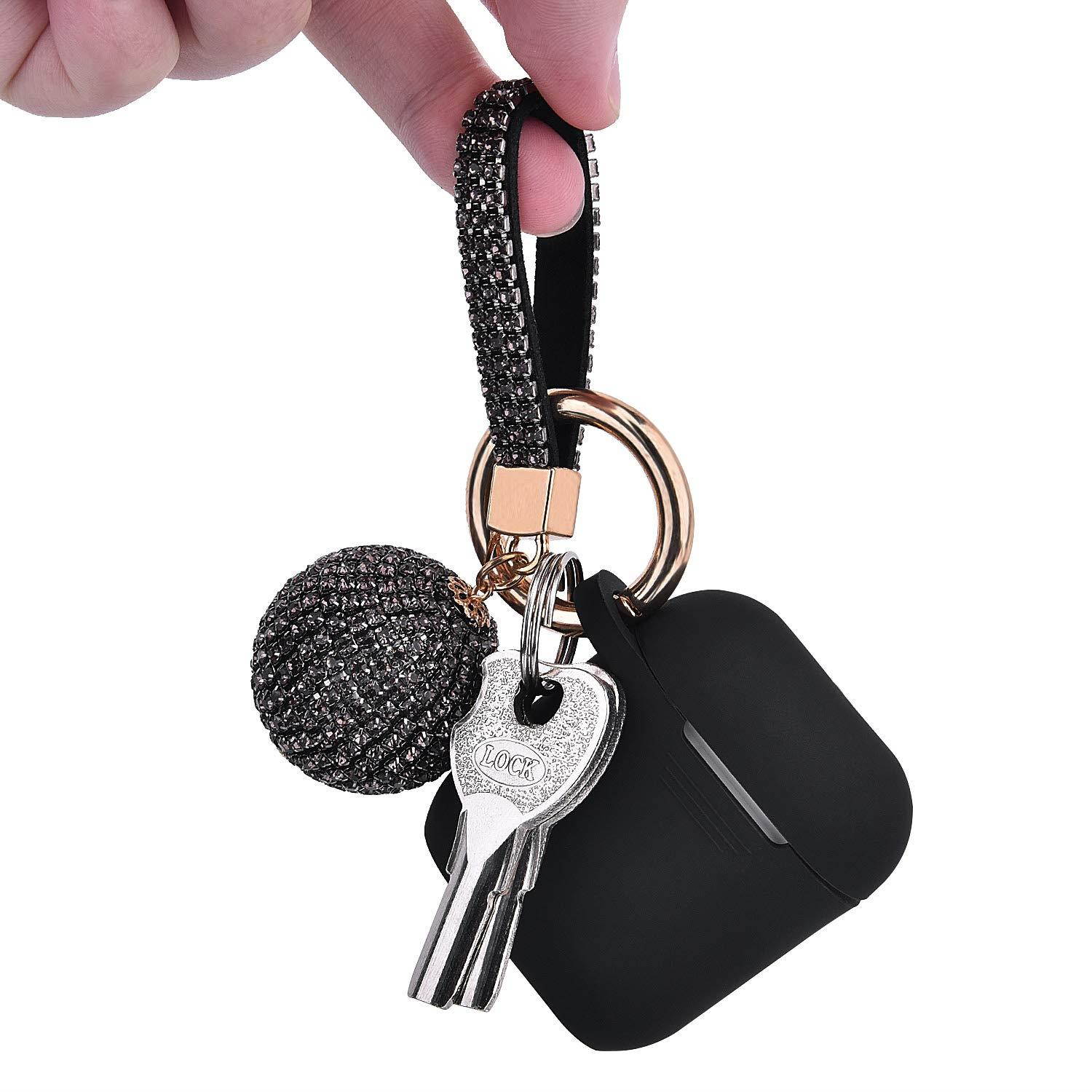 Apple Airpods Case Keychain, Filoto Airpods Silicone Glittery Case, Scratch Proof and Drop Proof Air Pods Protective Cover Skin with Shiny Ball Key Chain (Black)
