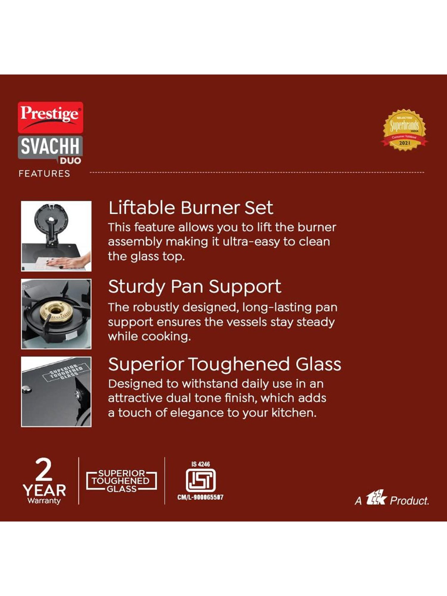 Prestige Svachh Duo GTSD 04 SQ 40380 4 Burners Gas Stove (Black)